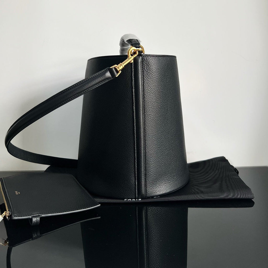 CELINE WOOL BUCKET BAG BLACK 24 ORIGINAL CALFSKIN