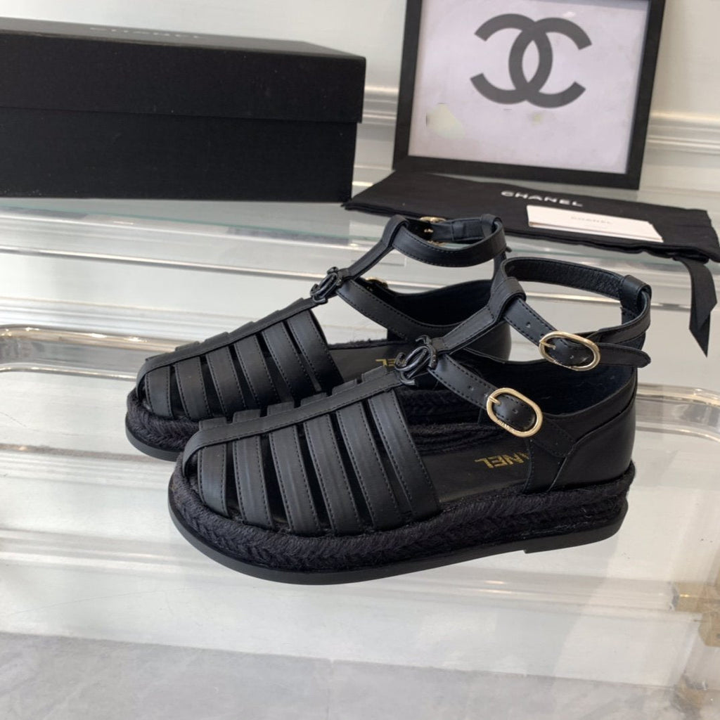 CHANEL medium roman sandals black lambskin