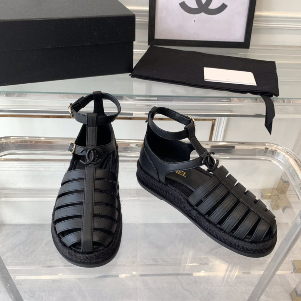 CHANEL medium roman sandals black lambskin