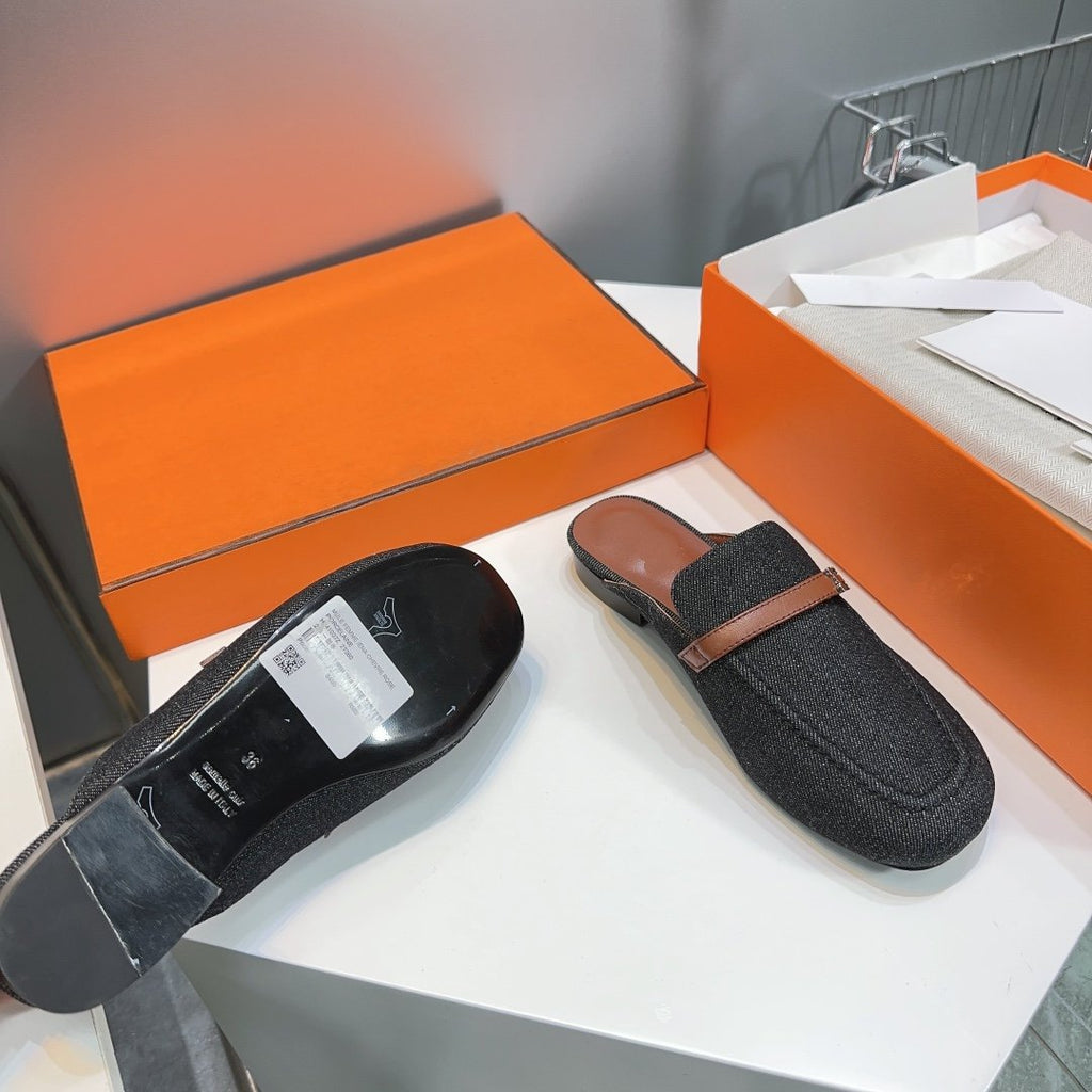HERMES Lena Mule Black Denim