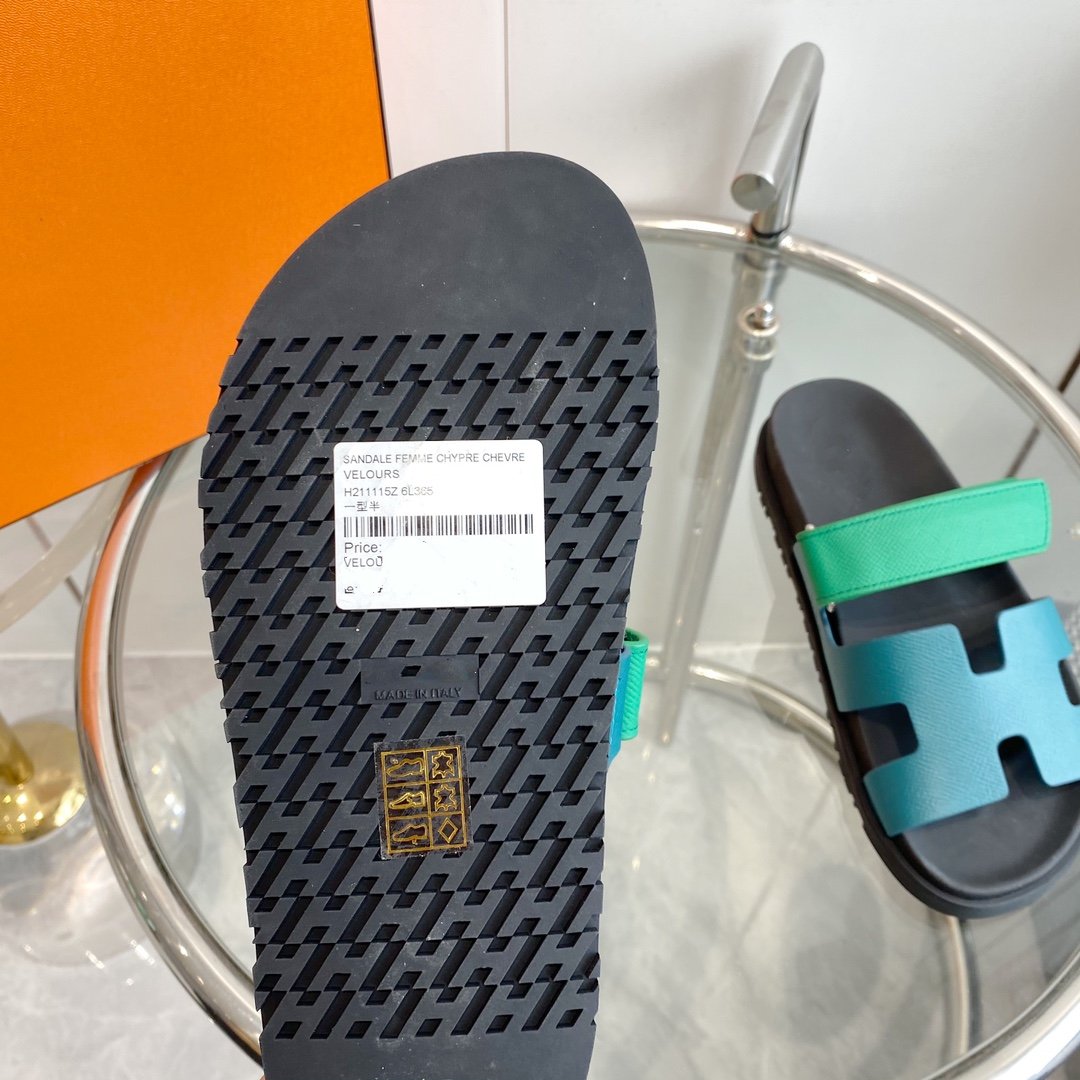 HERMES Chypre Sandal Tiffa with blue straps Leather