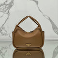 PRADA RLING HANDBAG 25 IN RUSSET BROWN SOFT GRAIN LAMBSKIN