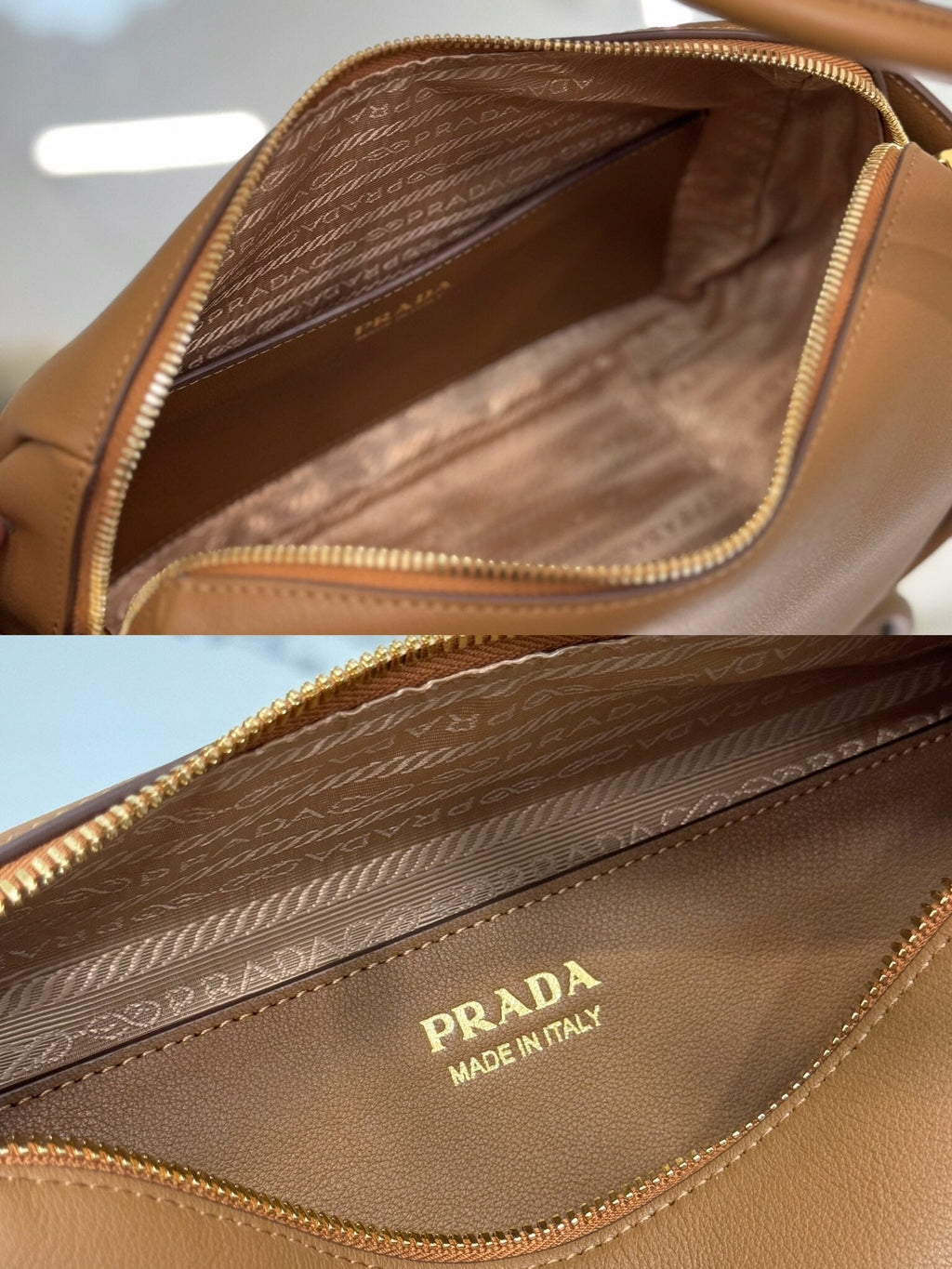 PRADA RLING HANDBAG 25 IN RUSSET BROWN SOFT GRAIN LAMBSKIN