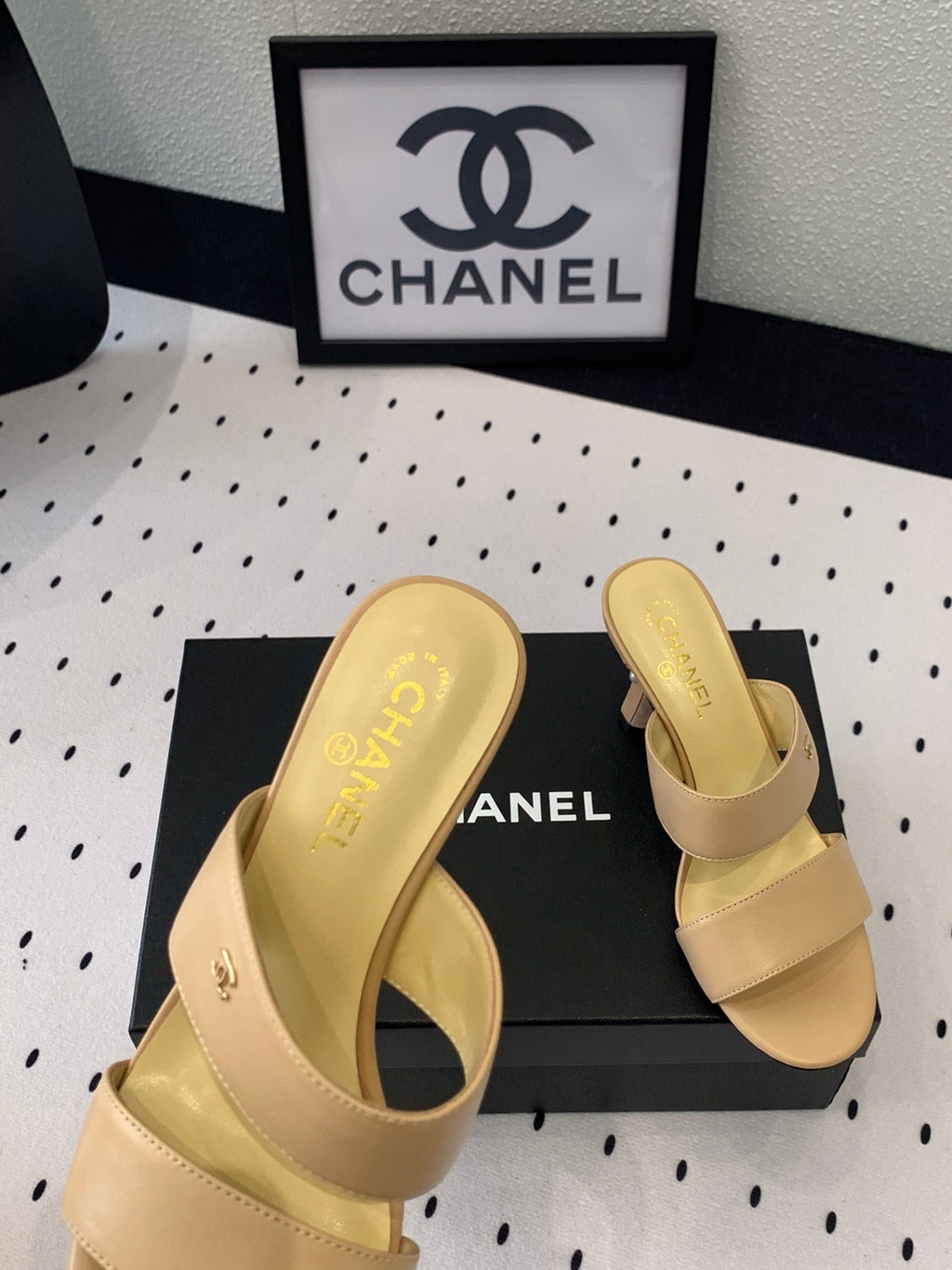 CHANEL MULES cream LAMBSKIN