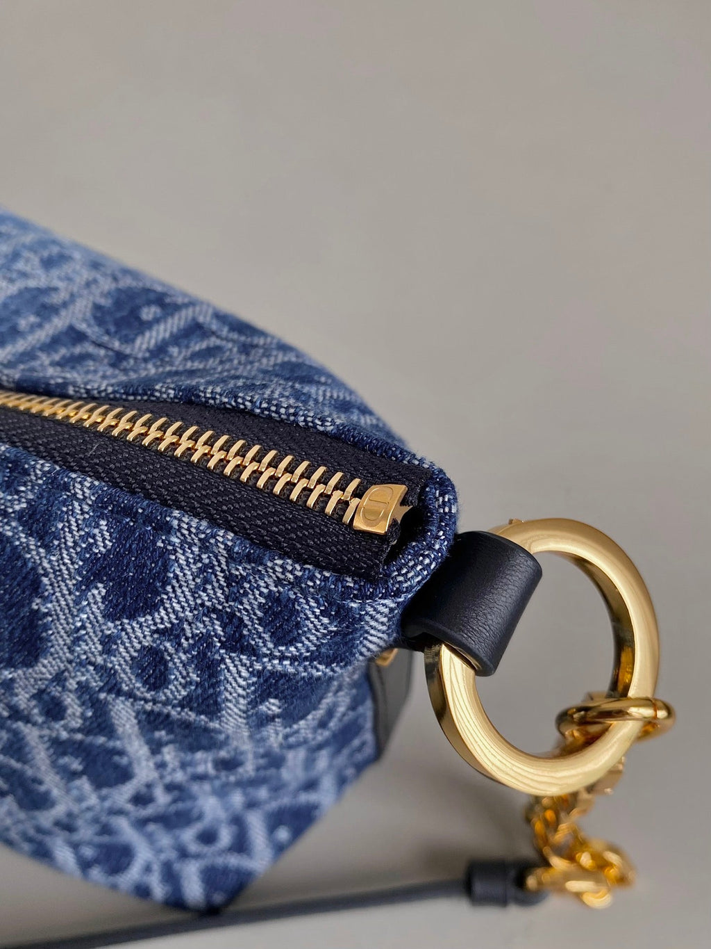 DIOR STAR 28 HOBO BAG WITH CHAIN BLUE DENIM OBLIQUE JACQUARD