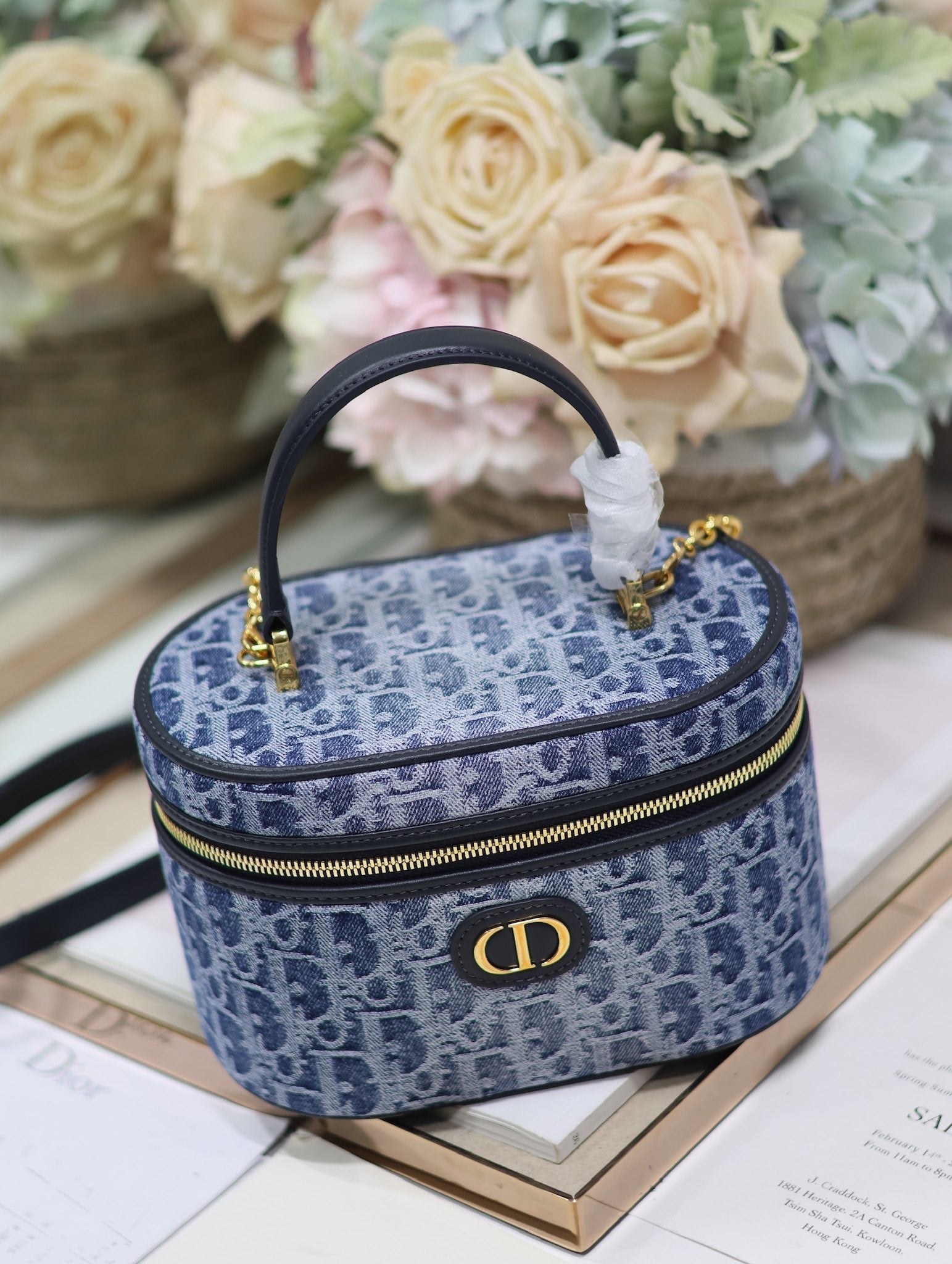 DIOR CARO SMALL 20 VANITY CASE IN CERULEAN BLUE MONOGRAM DENIM
