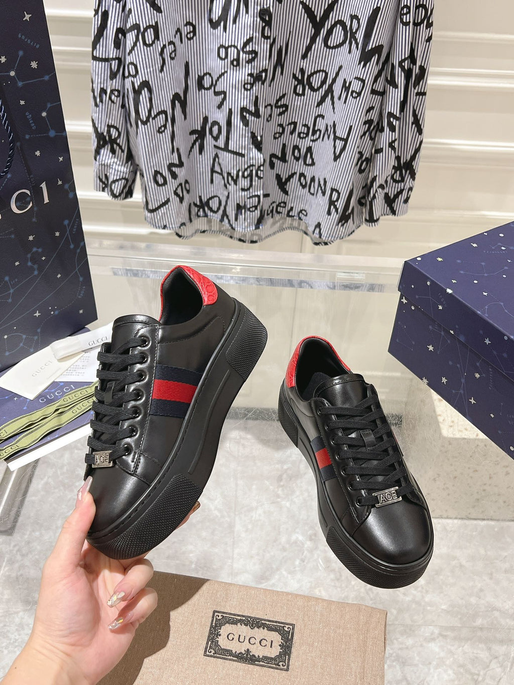 GUCCI ACE 30 SUPREME TRAINER BLACK CALFSKIN