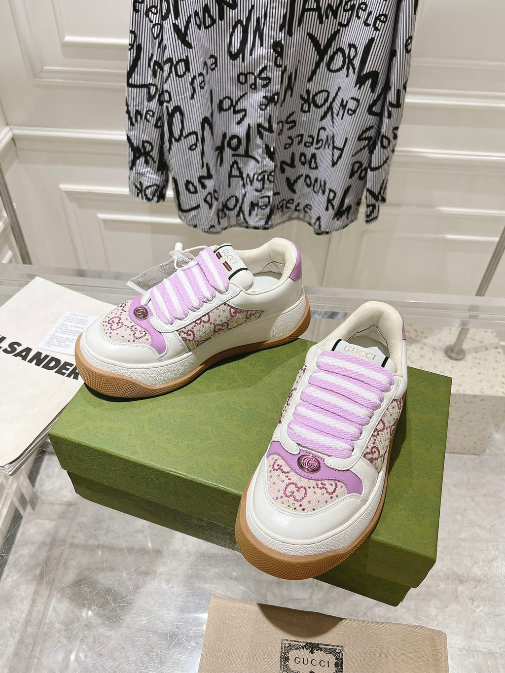 GUCCI SCREENER 50 SNEAKER WHITE AND PURPLE CALFSKIN