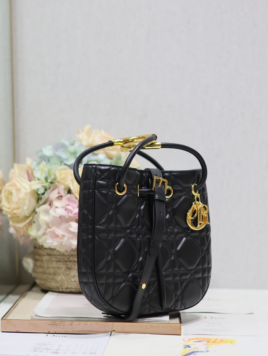 DIOR MINI 27 NOLITA BAG IN BLACK MACROCANNAGE CALFSKIN