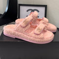 CHANEL DAD SANDAL MULE IN ROSE PINK LAMB FUR