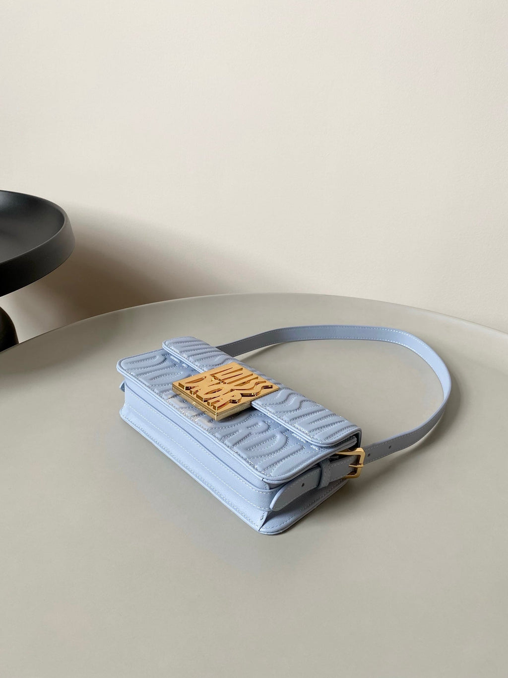 DIOR MEDIUM FLAP BAG 22 IN BABY BLUE QUILTED ALLOVER CALFSKIN
