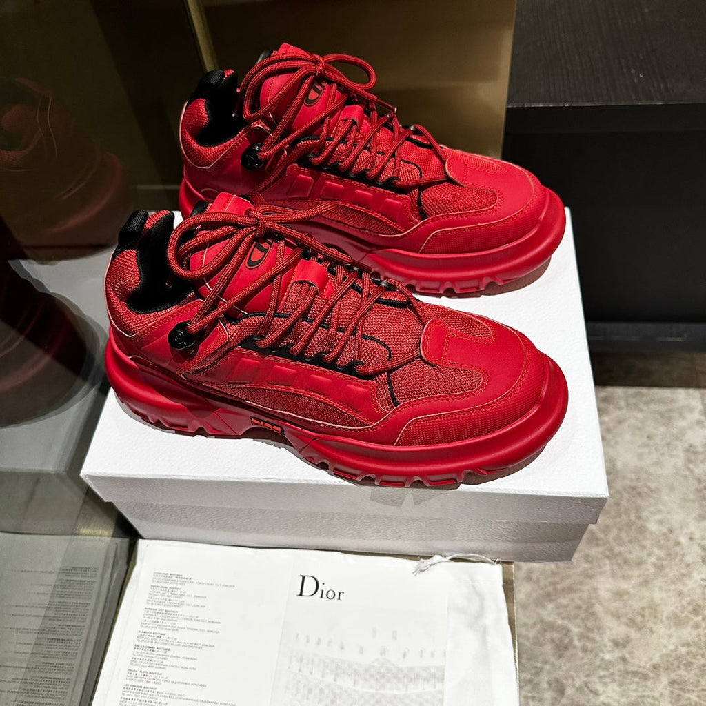 DIOR C'EST SNEAKER IN RUBY RED CALFSKIN AND BREATHABLE MESH