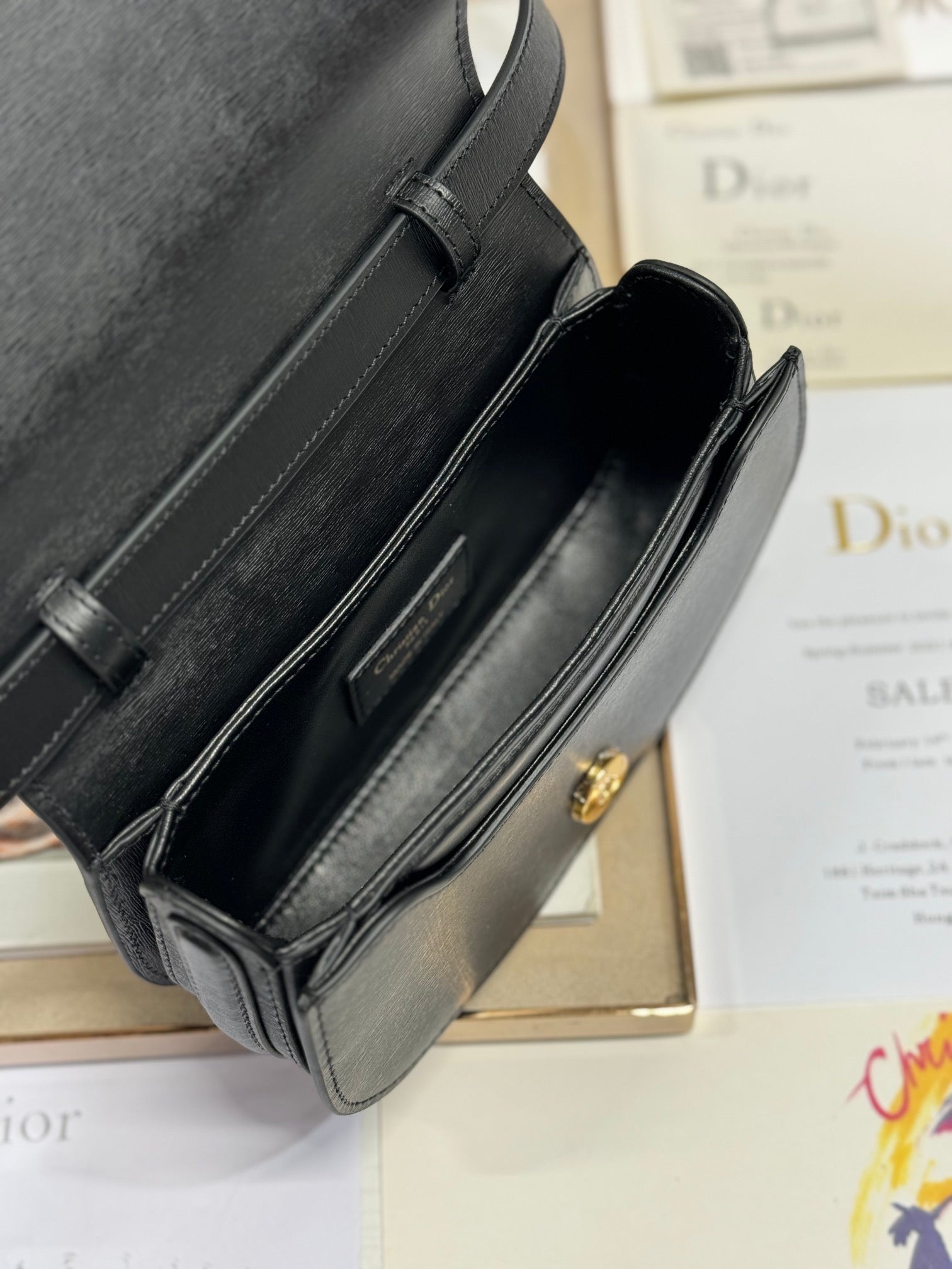 DIOR SMALL 19 MONTAIGNE AVENUE TOP HANDLE BAG BLACK SMOOTH CALFSKIN 221147