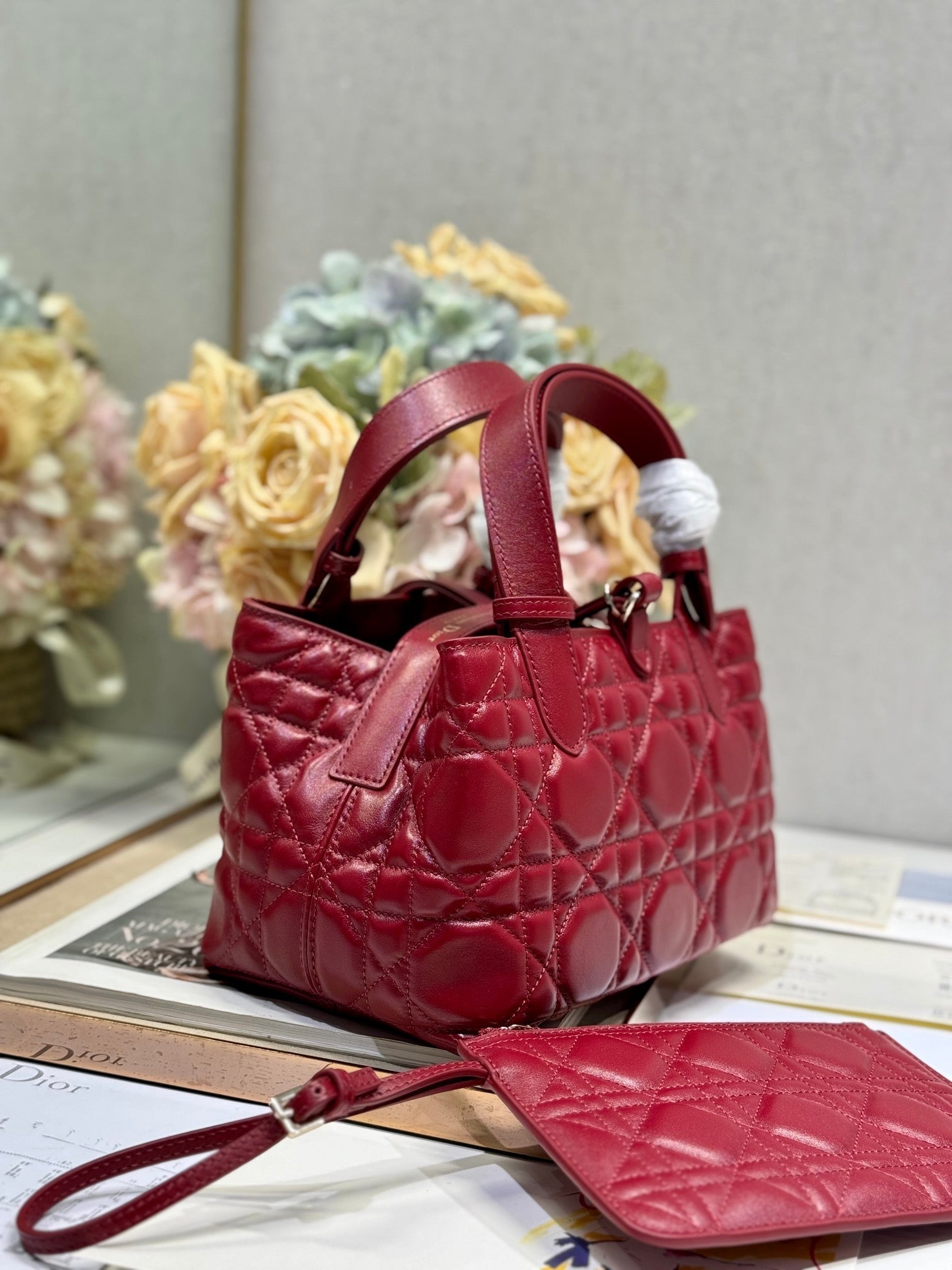 DIOR MINI 23 TOUJOURS BAG IN RUBY RED MACROCANNAGE LAMBSKIN