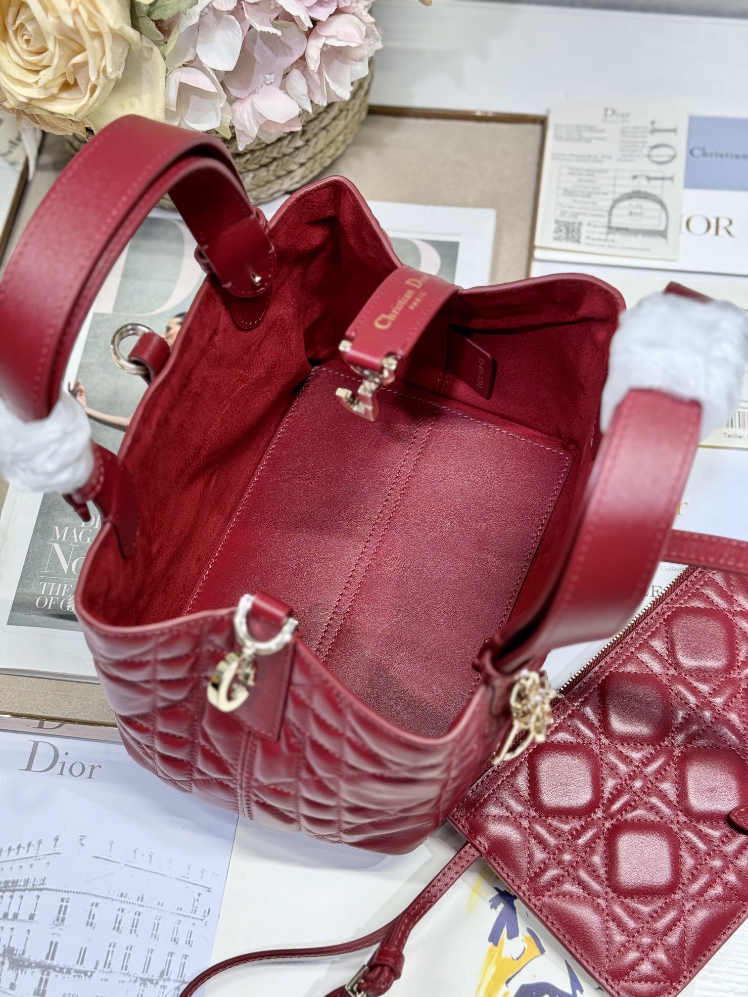 DIOR MINI 23 TOUJOURS BAG IN RUBY RED MACROCANNAGE LAMBSKIN