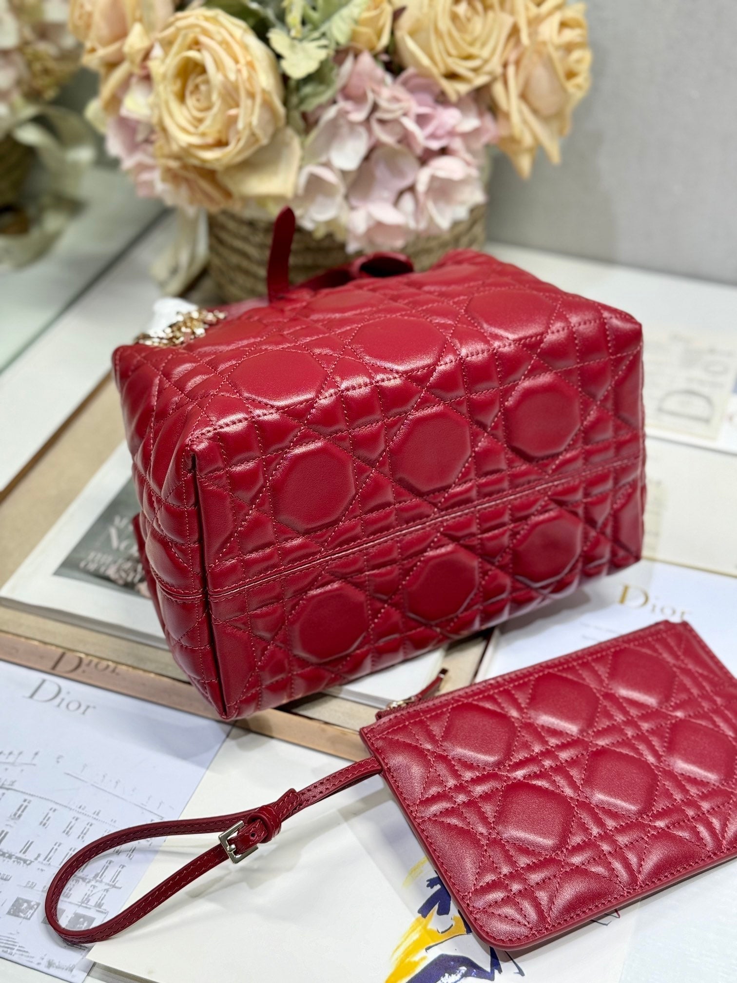 DIOR MINI 23 TOUJOURS BAG IN RUBY RED MACROCANNAGE LAMBSKIN