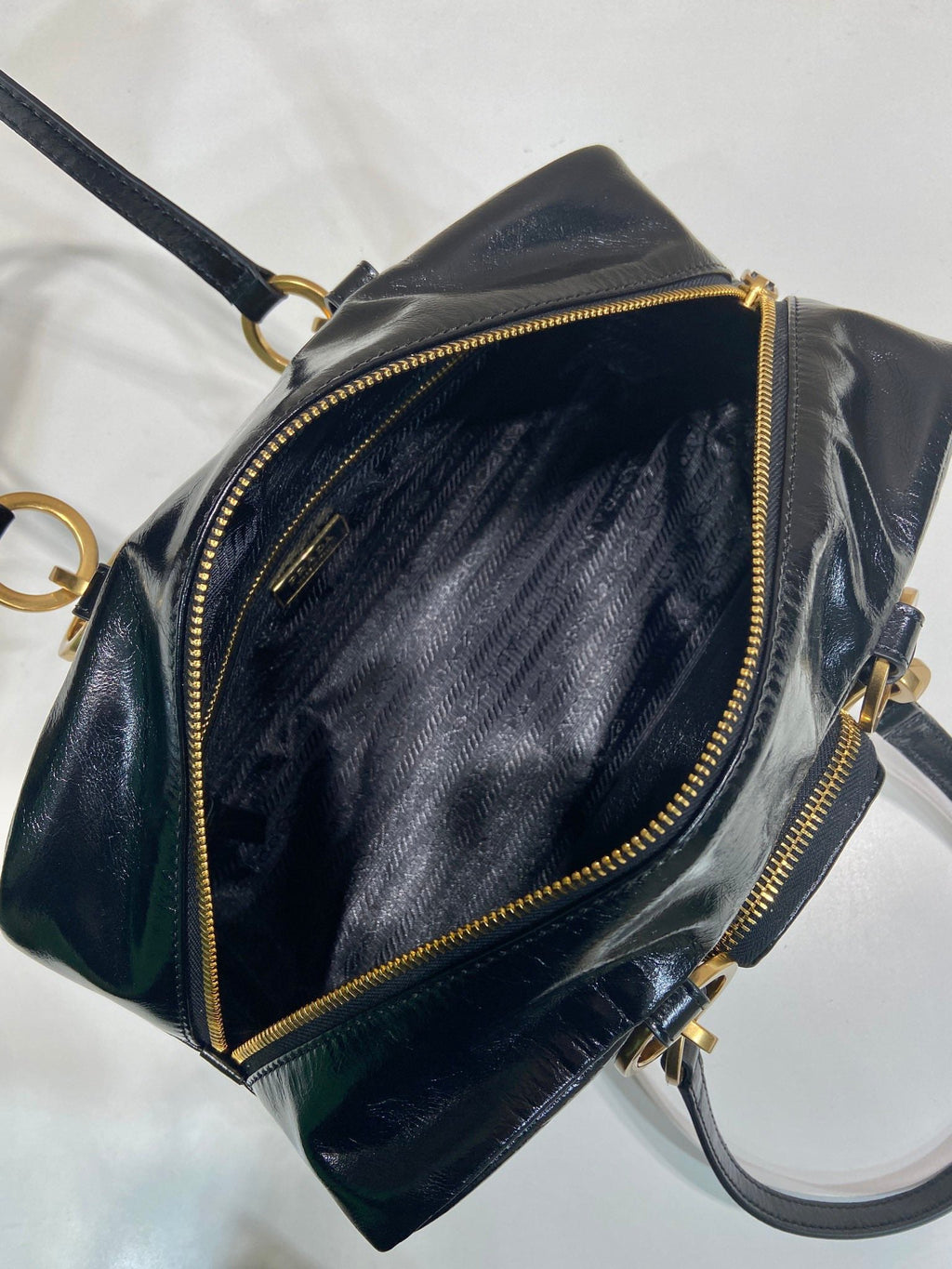 PRADA LARGE RECTANGULAR BAG 30 IN BLACK OIL WAX LAMBSKIN GOLD HARDWARE