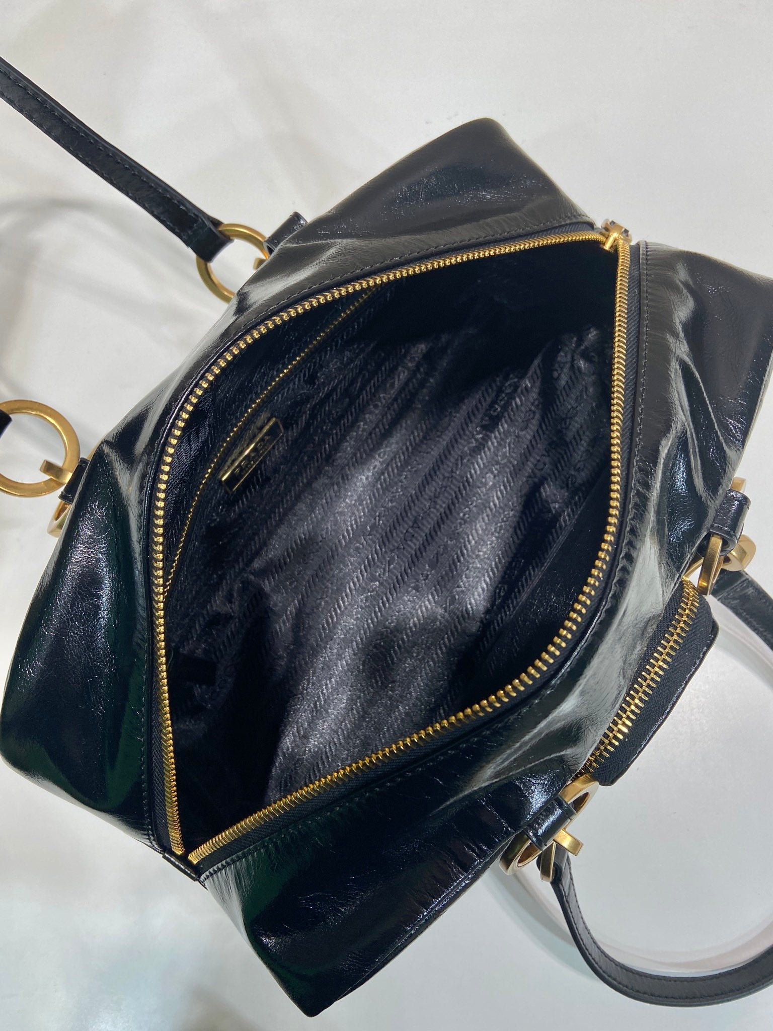 PRADA LARGE RECTANGULAR BAG 30 IN BLACK OIL WAX LAMBSKIN GOLD HARDWARE