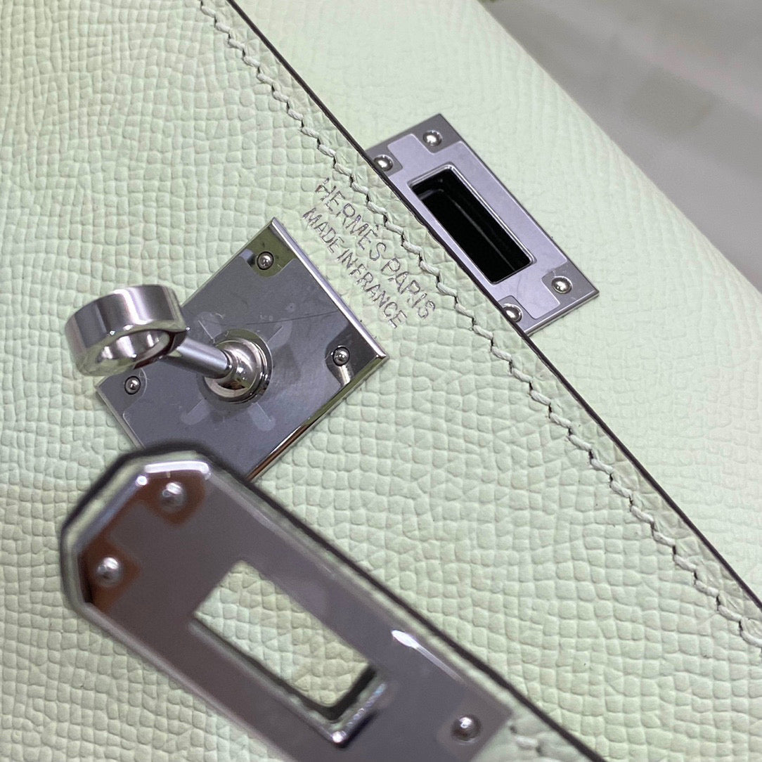 HERMES KELLY MINI 20 SEAFOAM EPSOM SILVER HARDWARE