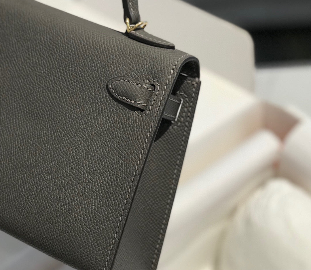 HERMES KELLY MINI 20 DARK GREY EPSOM GOLD HARDWARE