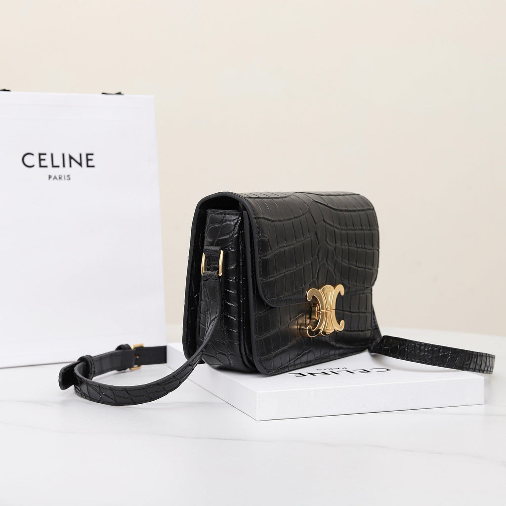 CELINE TRIOMPHE TEEN 18 BLACK ALLIGATOR SKIN