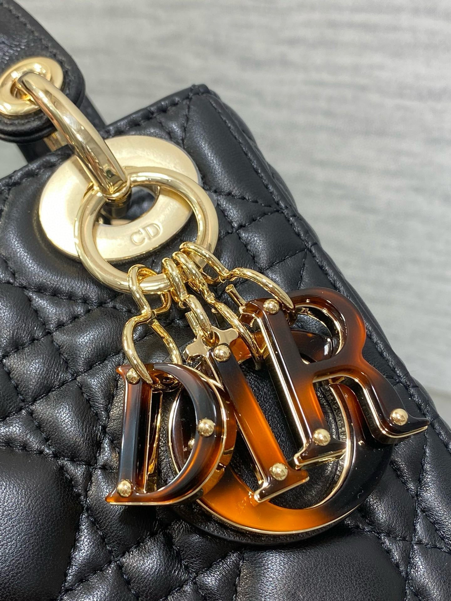DIOR SMALL 20 LADY BAG IN BLACK MACROCANNAGE LAMBSKIN WITH GOLD HARDWARE