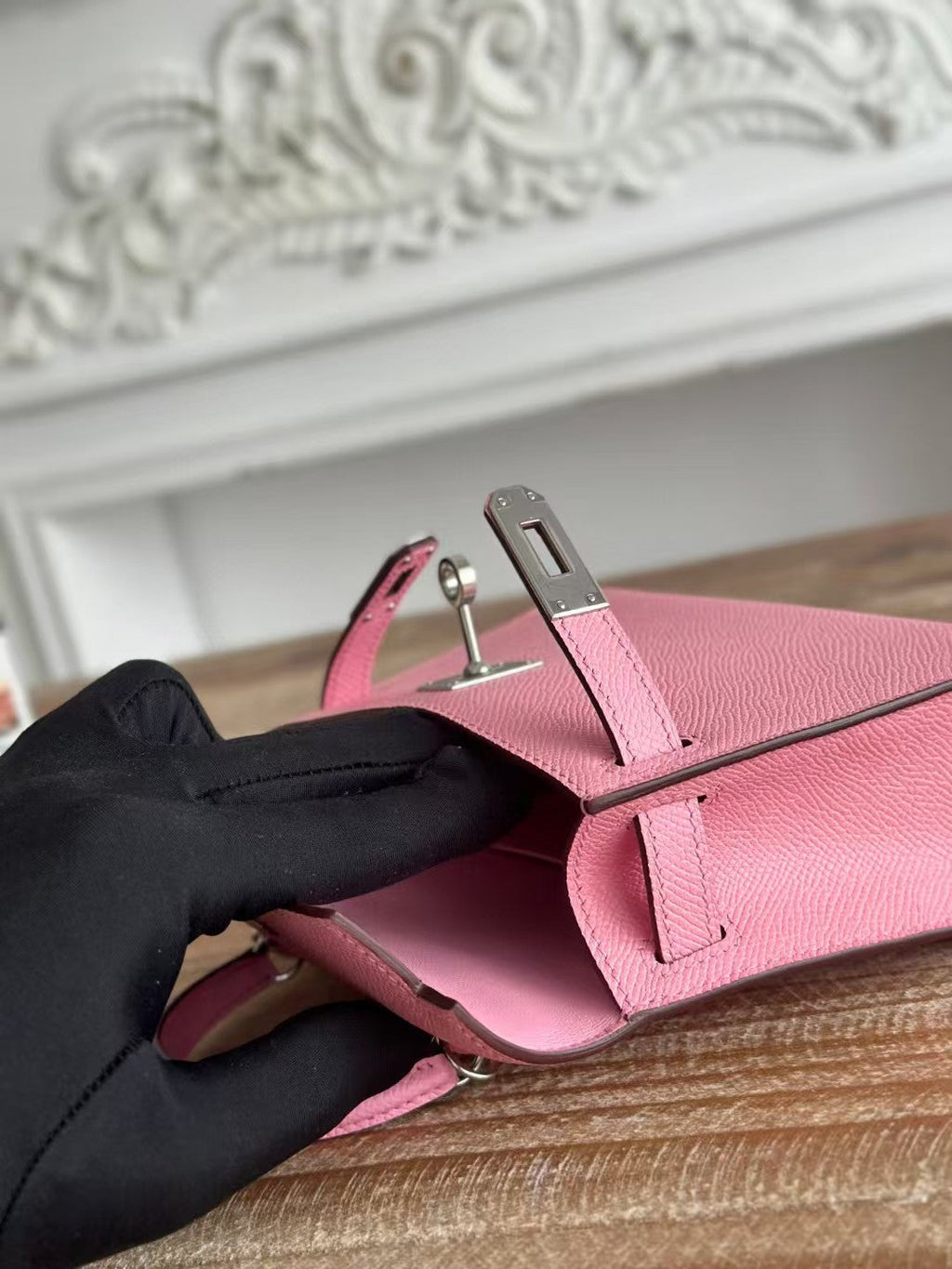 HERMES KELLY MINI 19 LIGHT PINK CALFSKIN SILVER HARDWARE