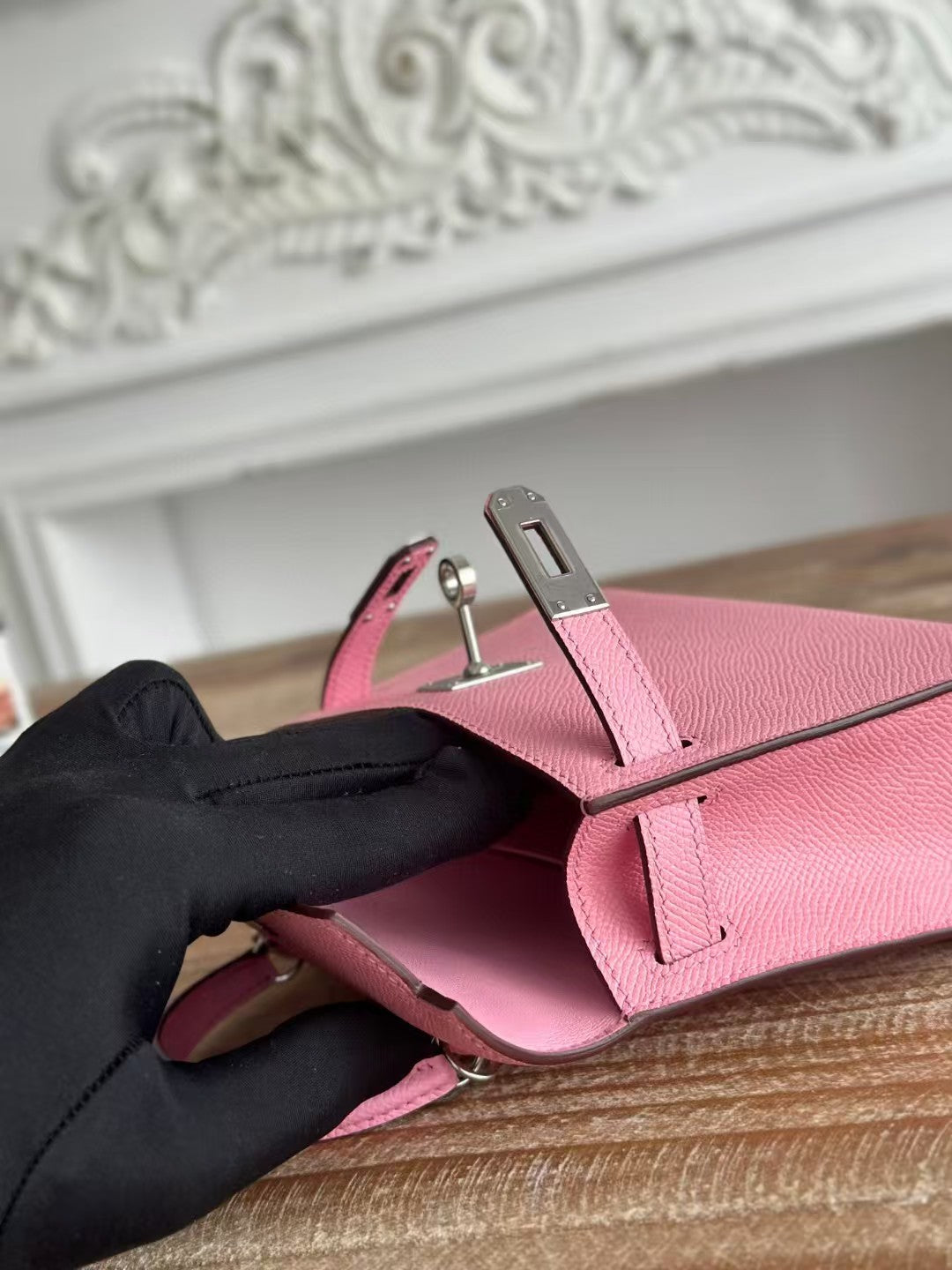 HERMES KELLY MINI 19 LIGHT PINK CALFSKIN SILVER HARDWARE