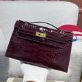HERMES KELLY MINI 22 BORDEAUX RED AMERICAN ALLIGATOR GOLD BUCKLE