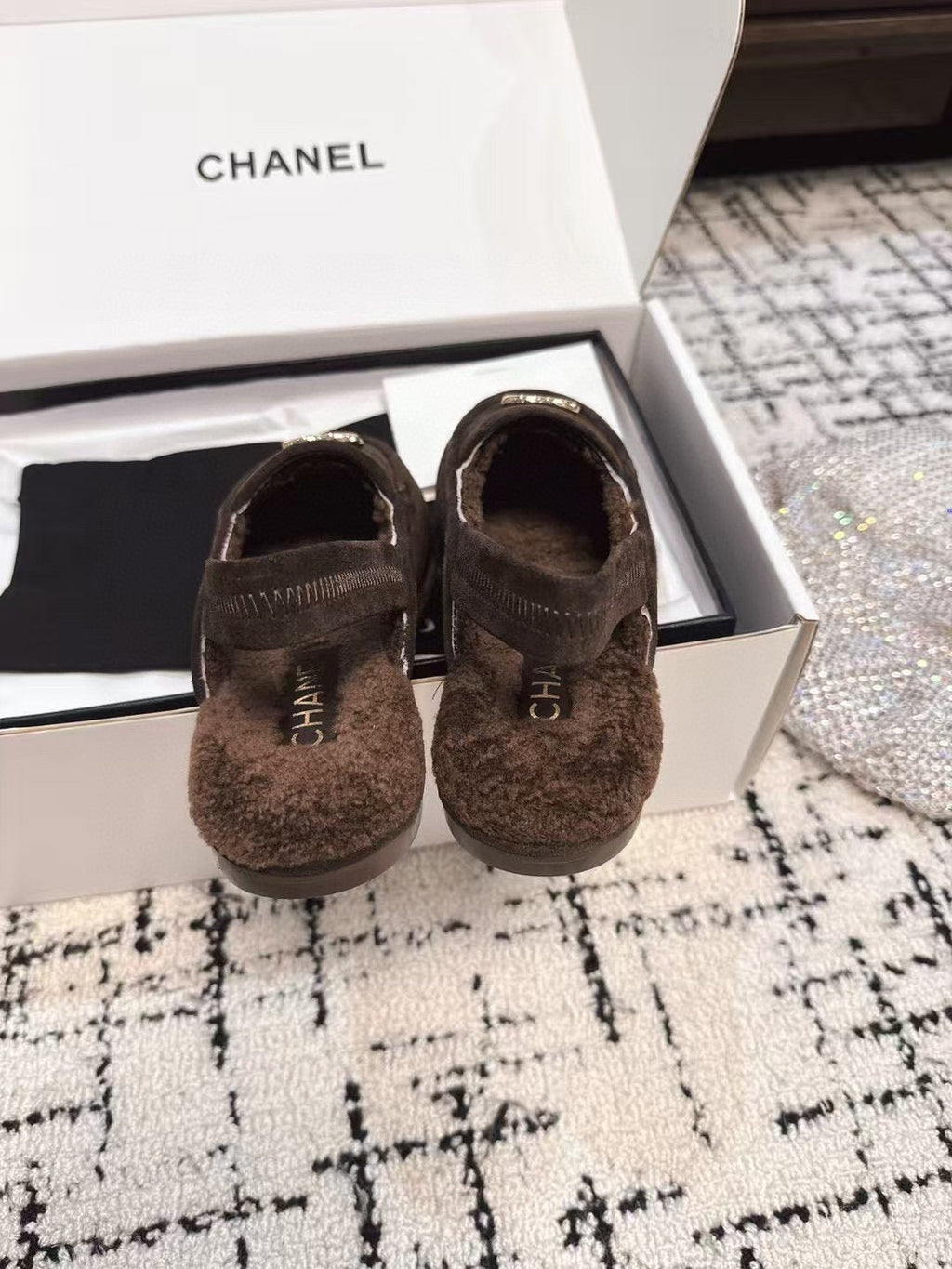 CHANEL SLINGBACK LOAFER IN BROWN SUEDE AND SHEARLING