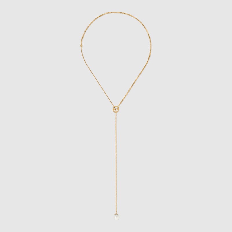 18K Double Gucci Blondie Pearl Drop Necklace