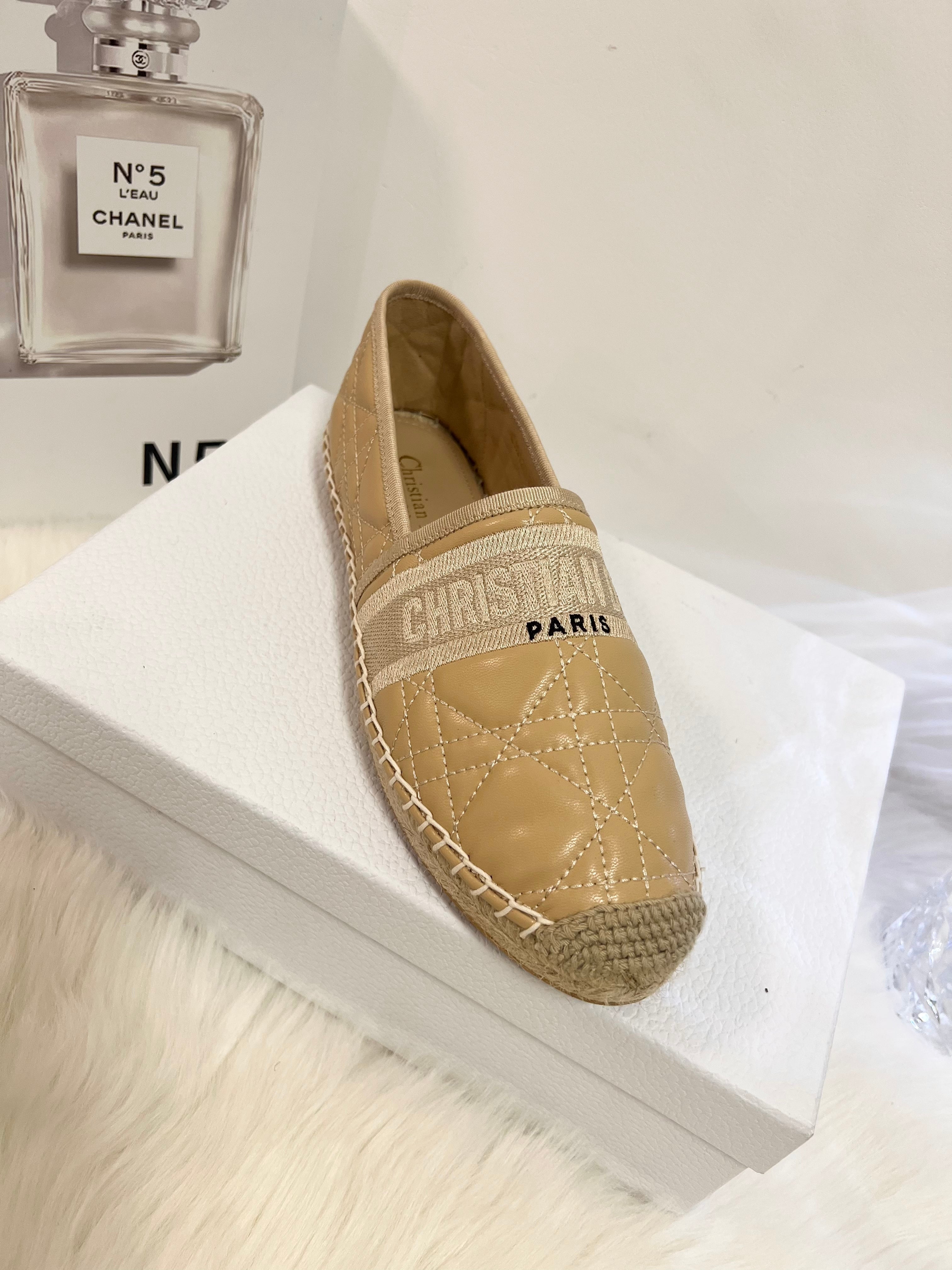 DIOR GRANVILLE ESPADRILLE CAMEL BEIGE QUILTED CANNAGE CALFSKIN