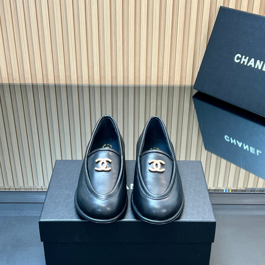 CHANEL 25S TEDDY LOAFER 15MM IN BLACK CALFSKIN GOLD HARDWARE