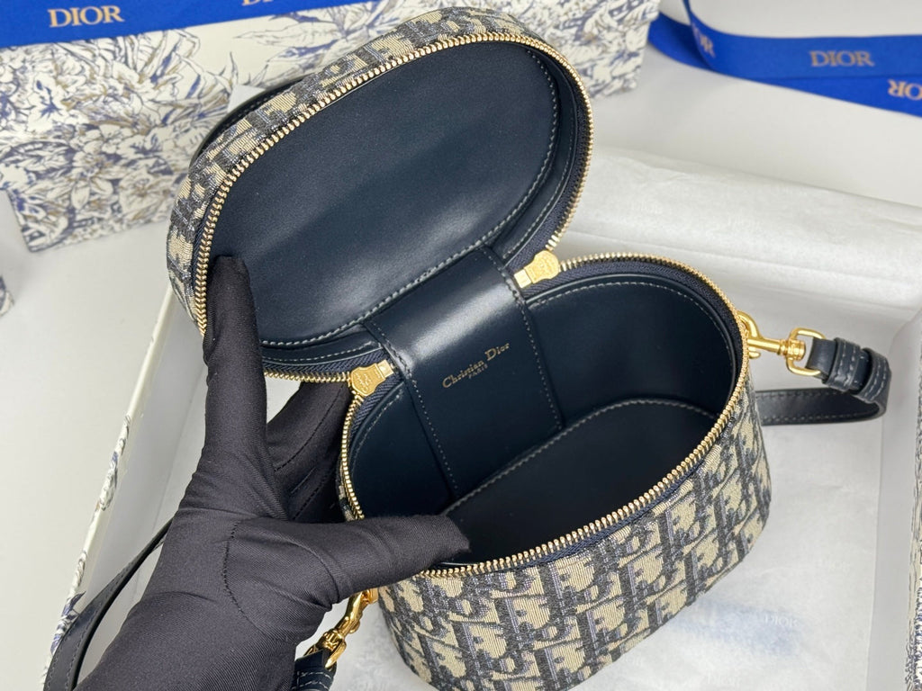 DIOR 25S CD SIGNATURE VANITY 16 IN BLUE  OBLIQUE JACQUARD CANVAS
