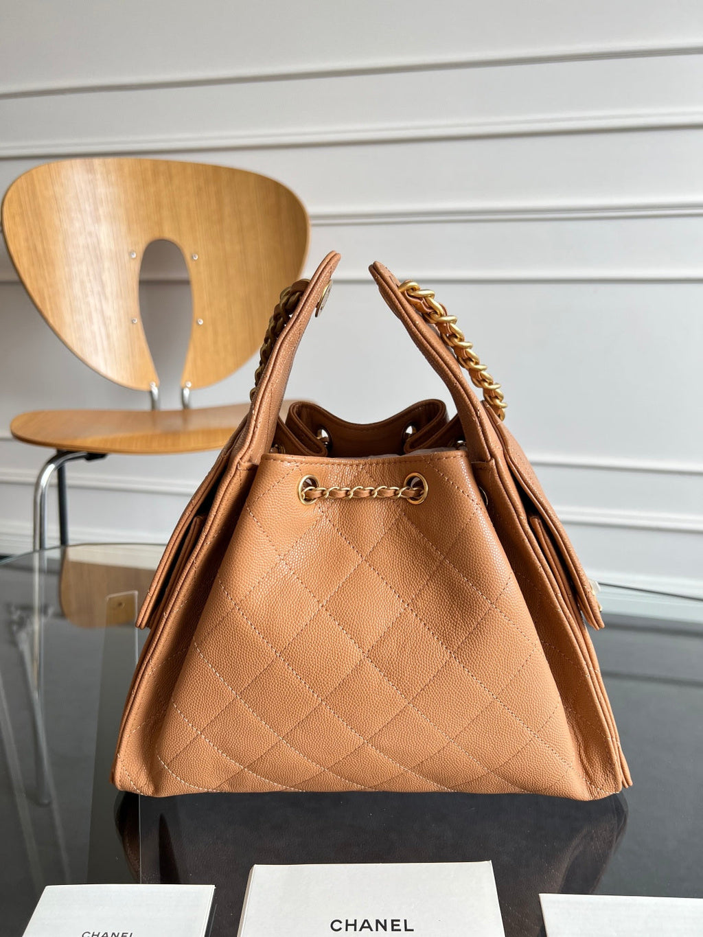 CHANEL 25S HOBO BAG 30 IN CARAMEL BROWN CAVIAR WITH GOLD HARDWARE