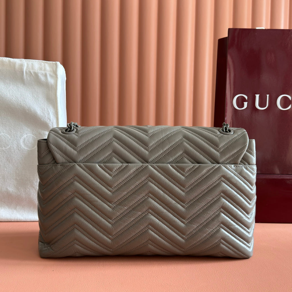 GUCCI 26S  MARMONT BAG 37 IN BROWNISH GRAY CALFSKIN