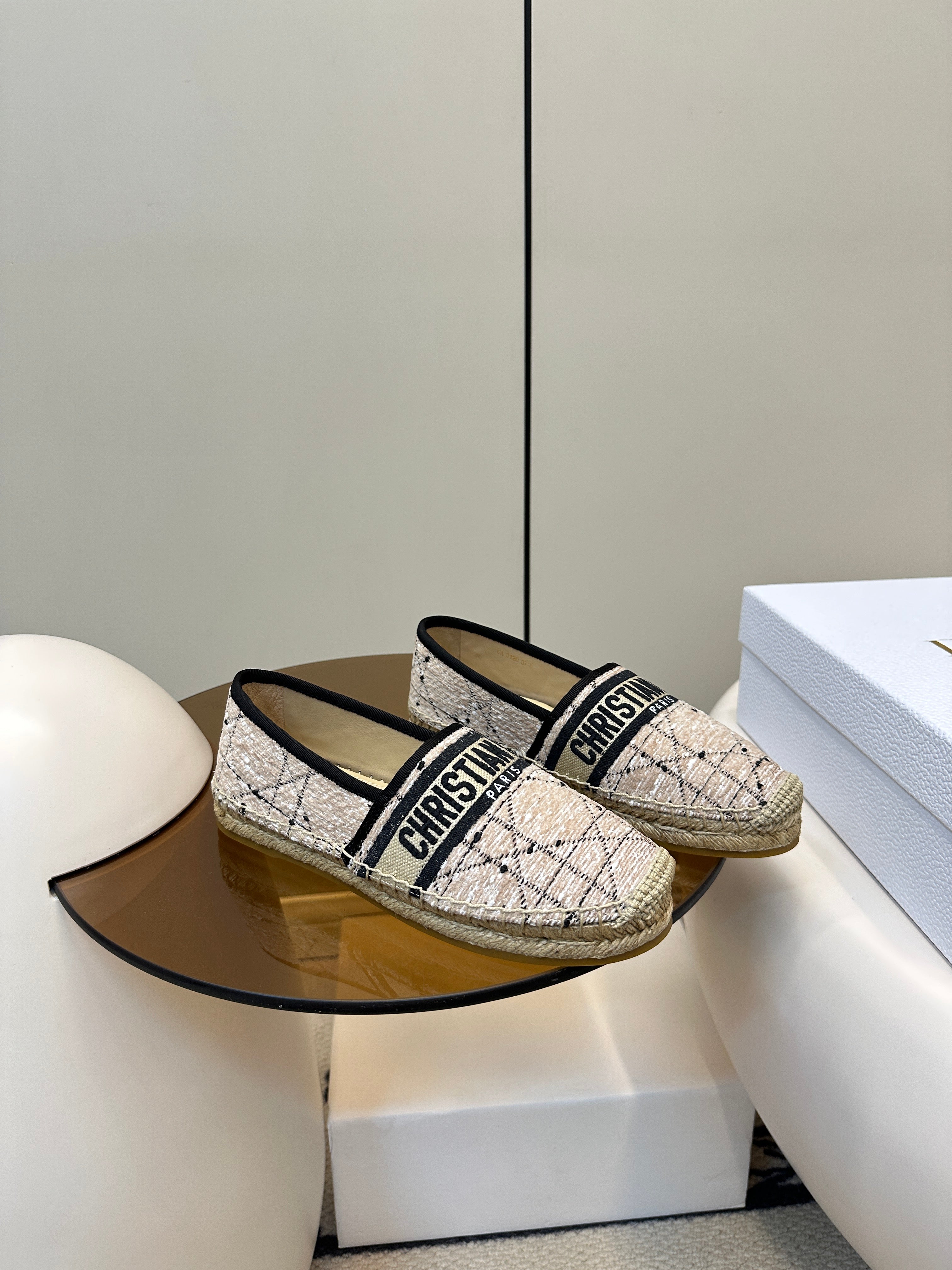 DIOR GRANVILLE ESPADRILLE TAN BEIGE OBLIQUE EMBROIDERED COTTON