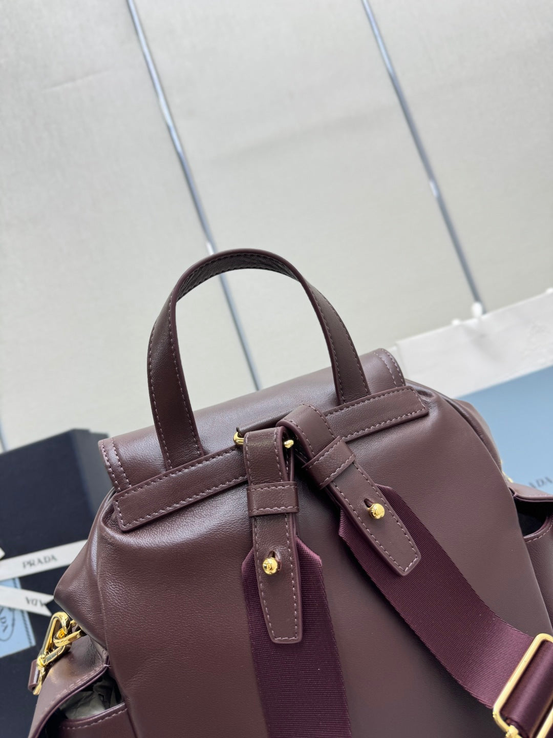 PRADA 25S EXPLORE MEDIUM BACKPACK 29 IN SIENNA CALFSKIN GOLD HARDWARE