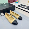 CHANEL MARY JANE FLAT 25S IN BEIGE LAMBSKIN EMBOSSED LOGO