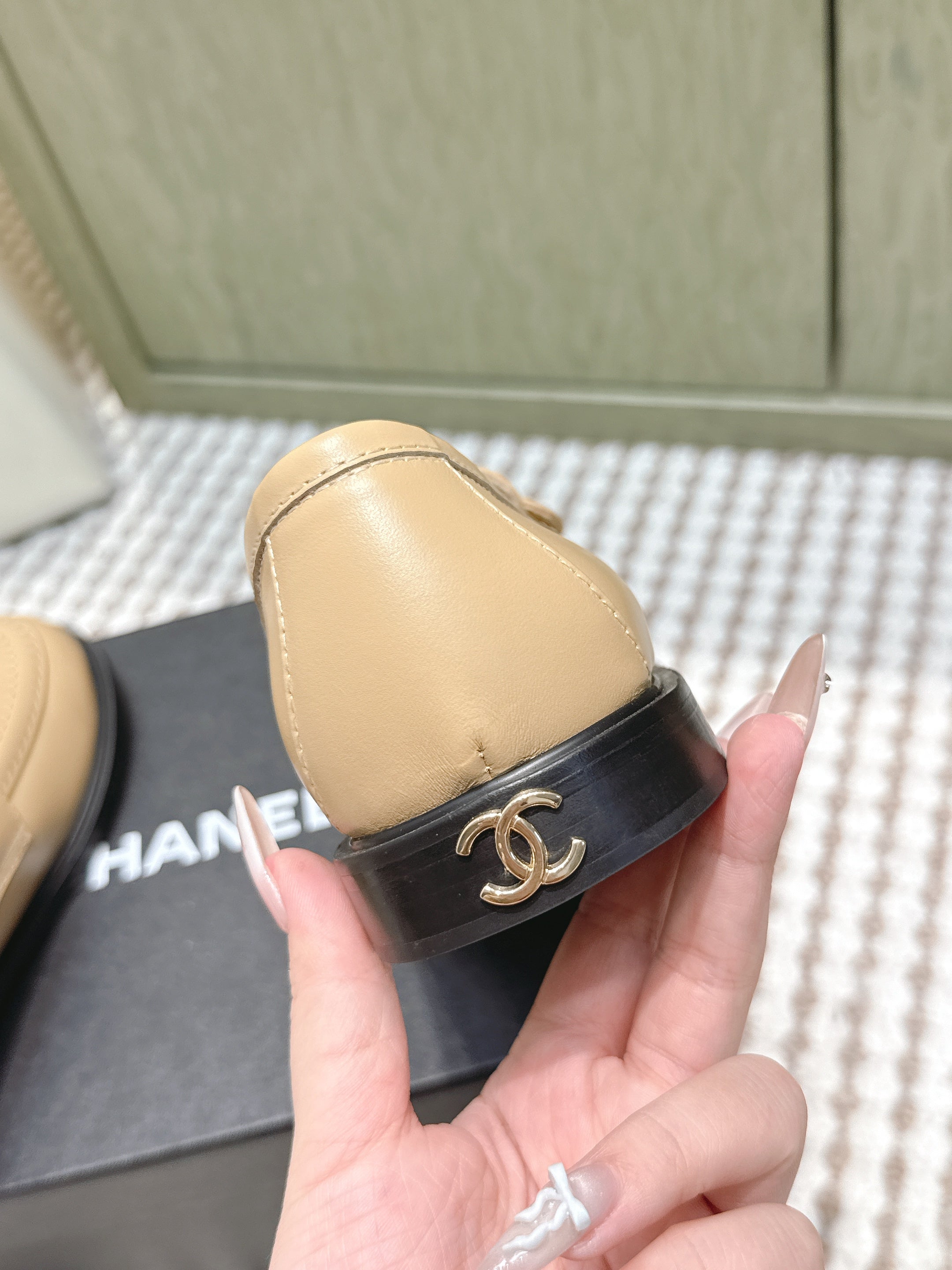 CHANEL 25S GODDESS FLAT LOAFERS IN WARM BEIGE CALFSKIN GOLD HARDWARE