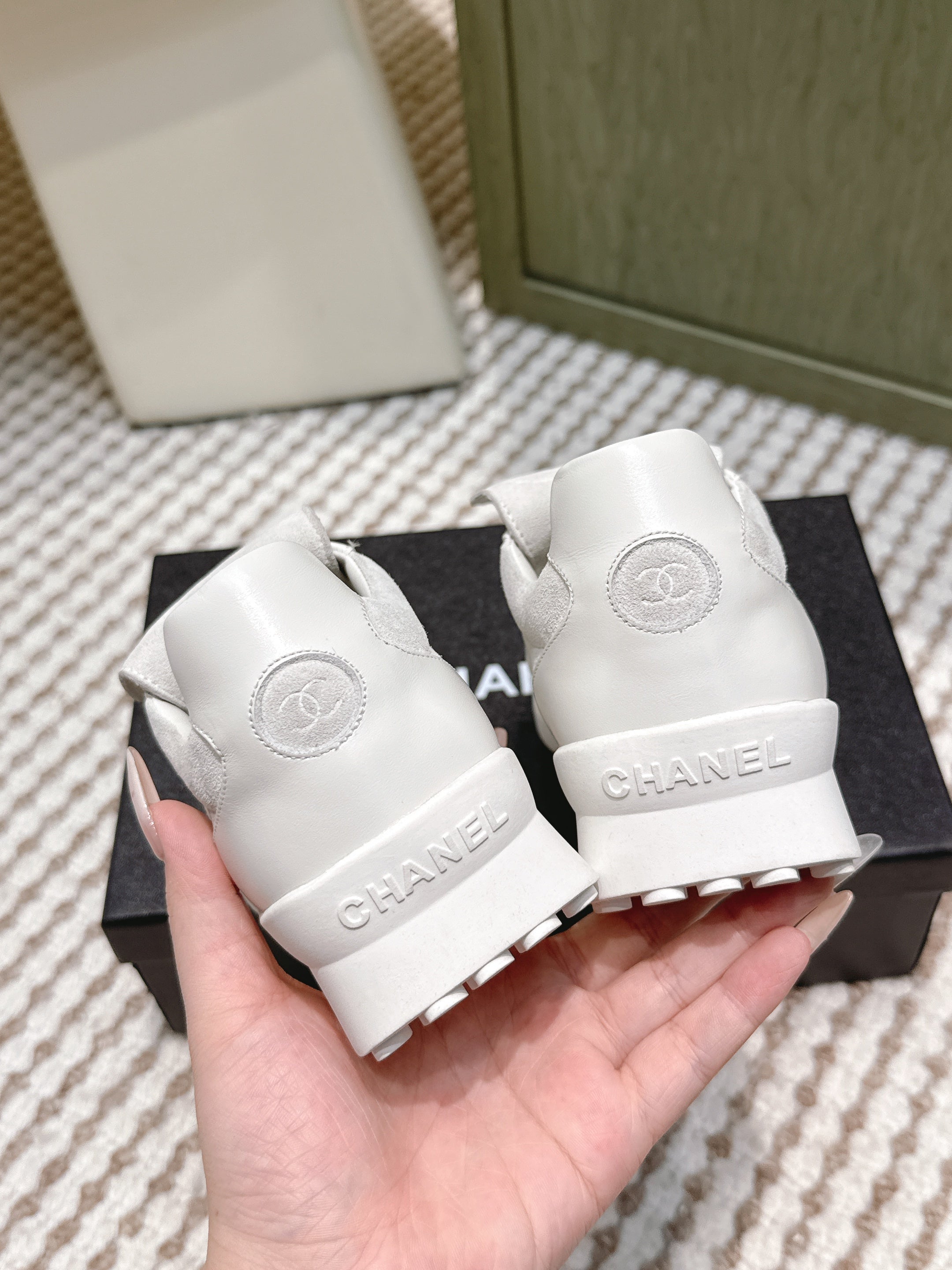 CHANEL 25S SNEAKERS 35MM IN GREIGE SUEDE WITH VELCRO STRAPS