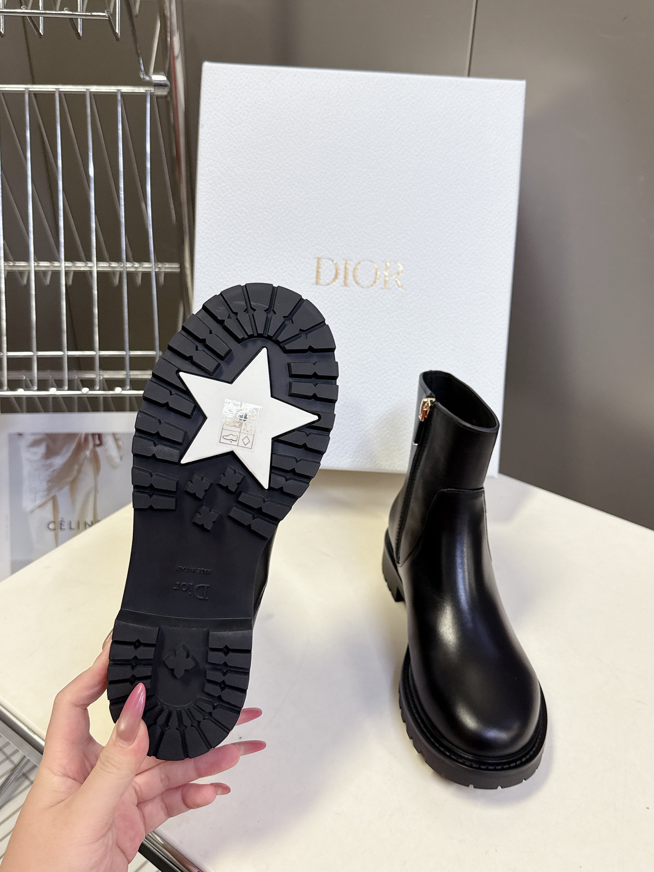 DIOR 25S D-MAJOR ANKLE BOOTS IN BLACK LAMBSKIN WITH GOLD HARDWARE