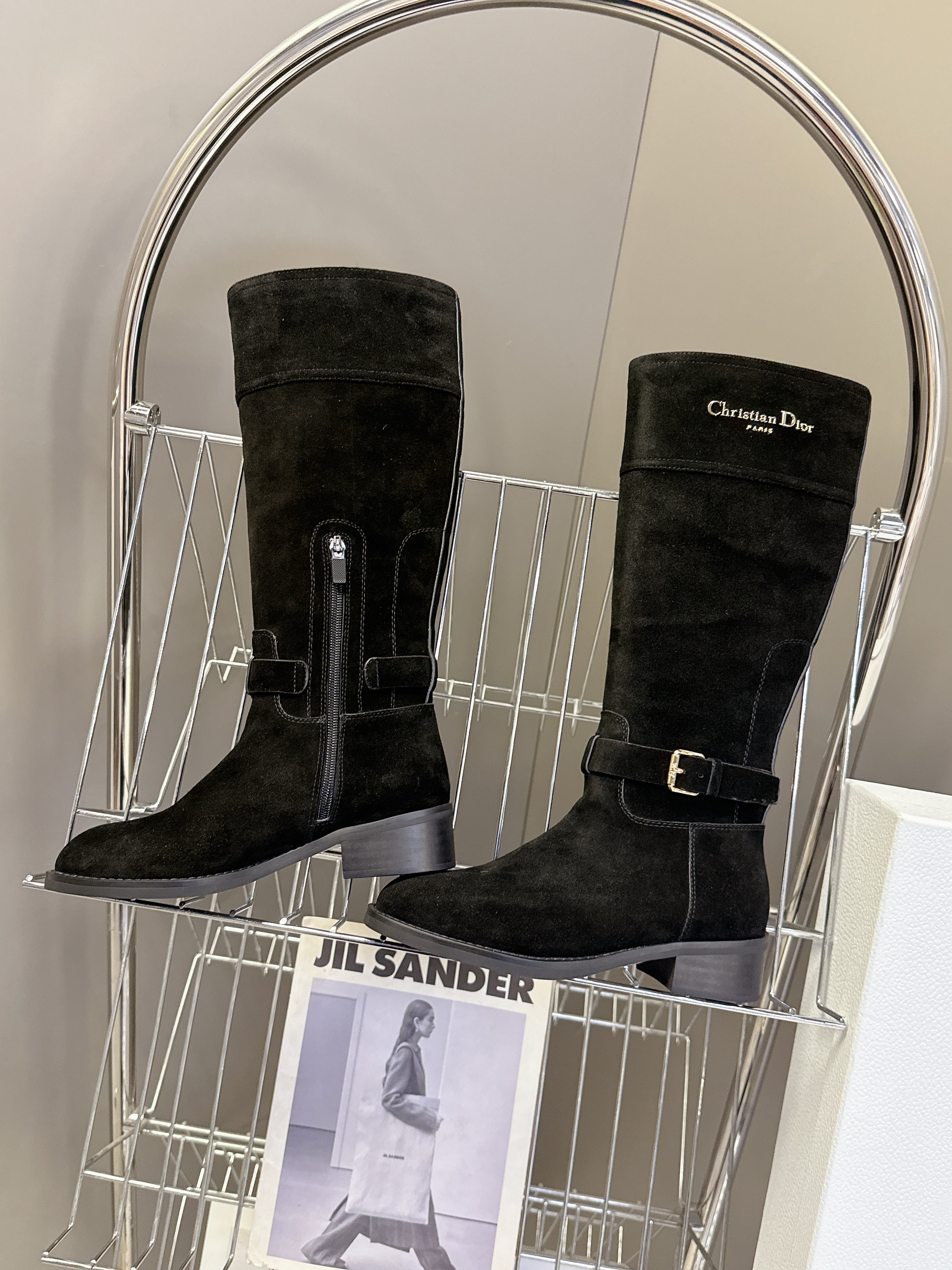 DIOR 25S BLACK HIGH BOOTS IN BLACK SUEDE