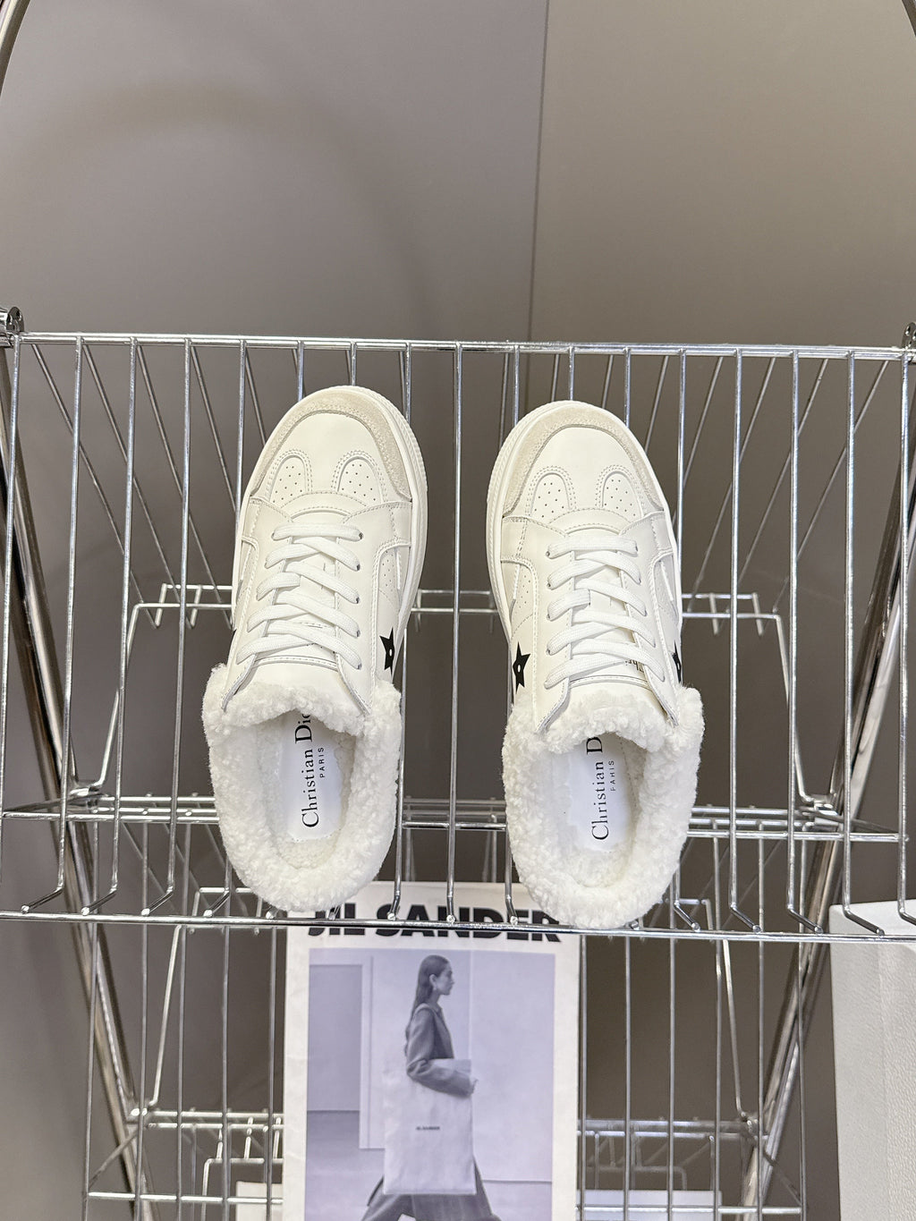 DIOR 25S  STAR SNEAKERS 40 MM IN WHITE LAMBSKIN AND WOOL STYLE 1