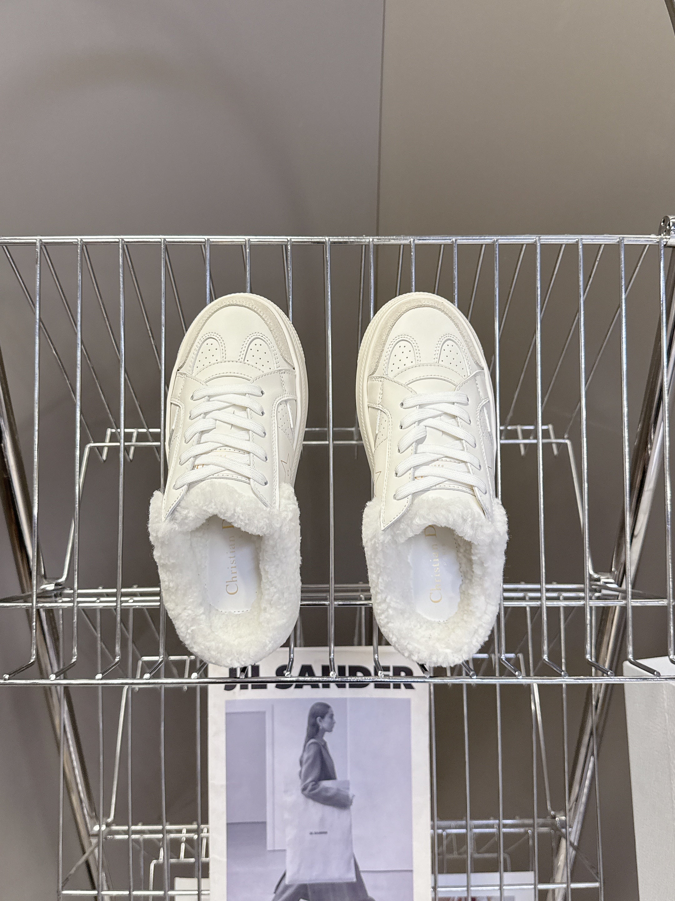 DIOR 25S  STAR SNEAKERS 40 MM IN WHITE LAMBSKIN AND WOOL