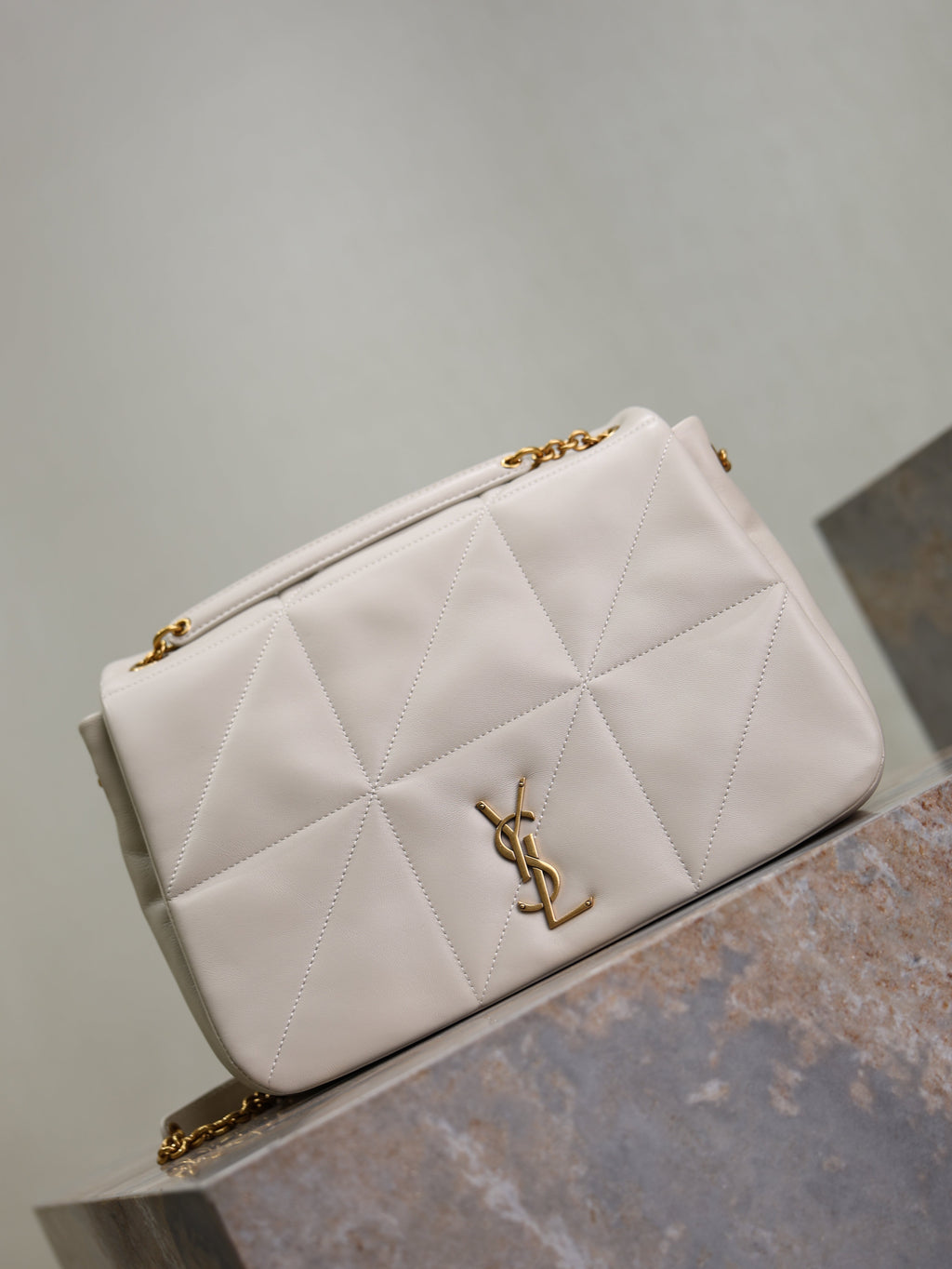 YSL 25S JAMIE 4.3 29 IN BLANC VINTAGE LAMBSKIN GOLD HARDWARE