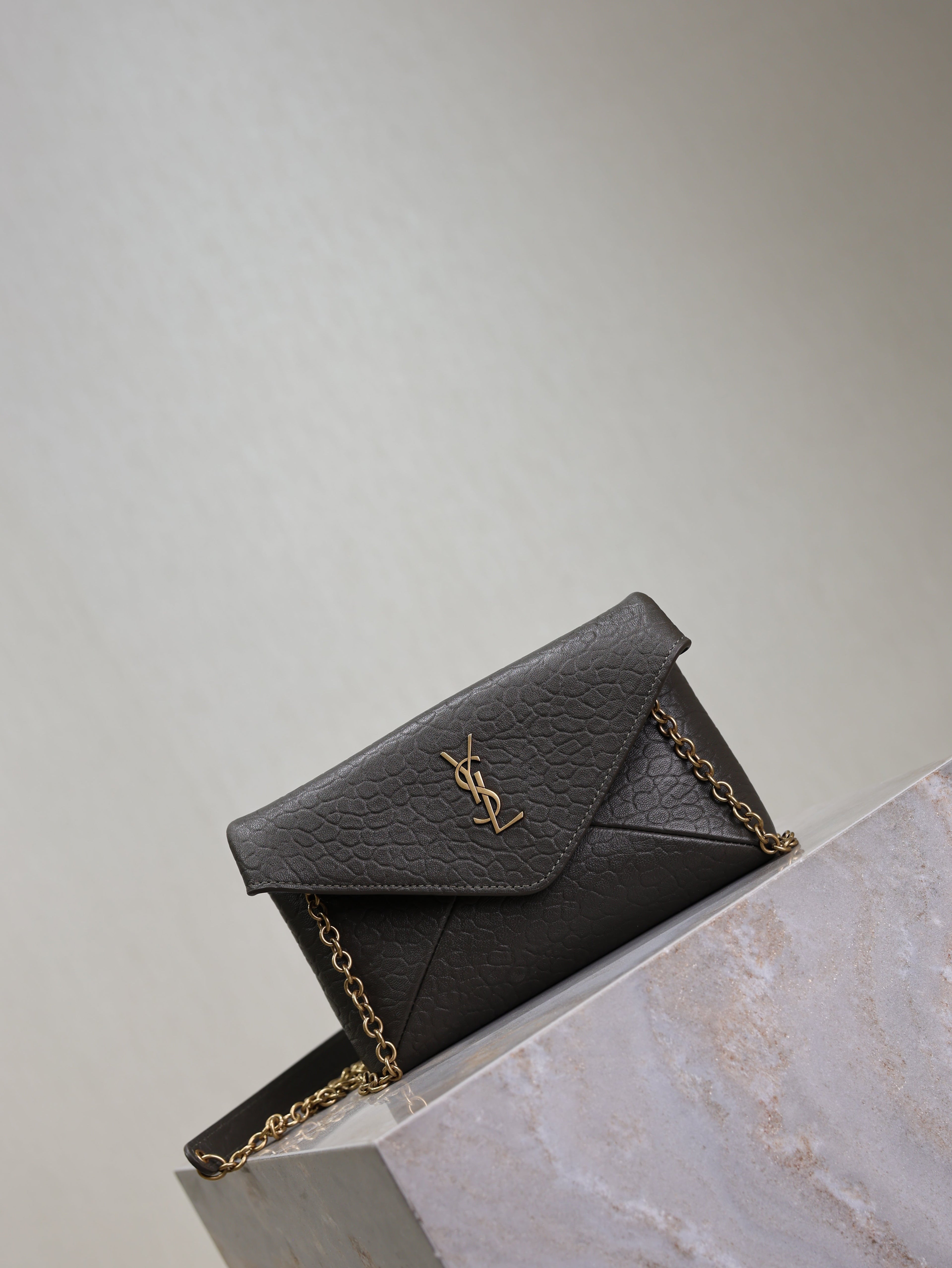YSL 25S CALYPSO MINI 19 IN CHARCOAL GRAY LAMBSKIN GOLD HARDWRE