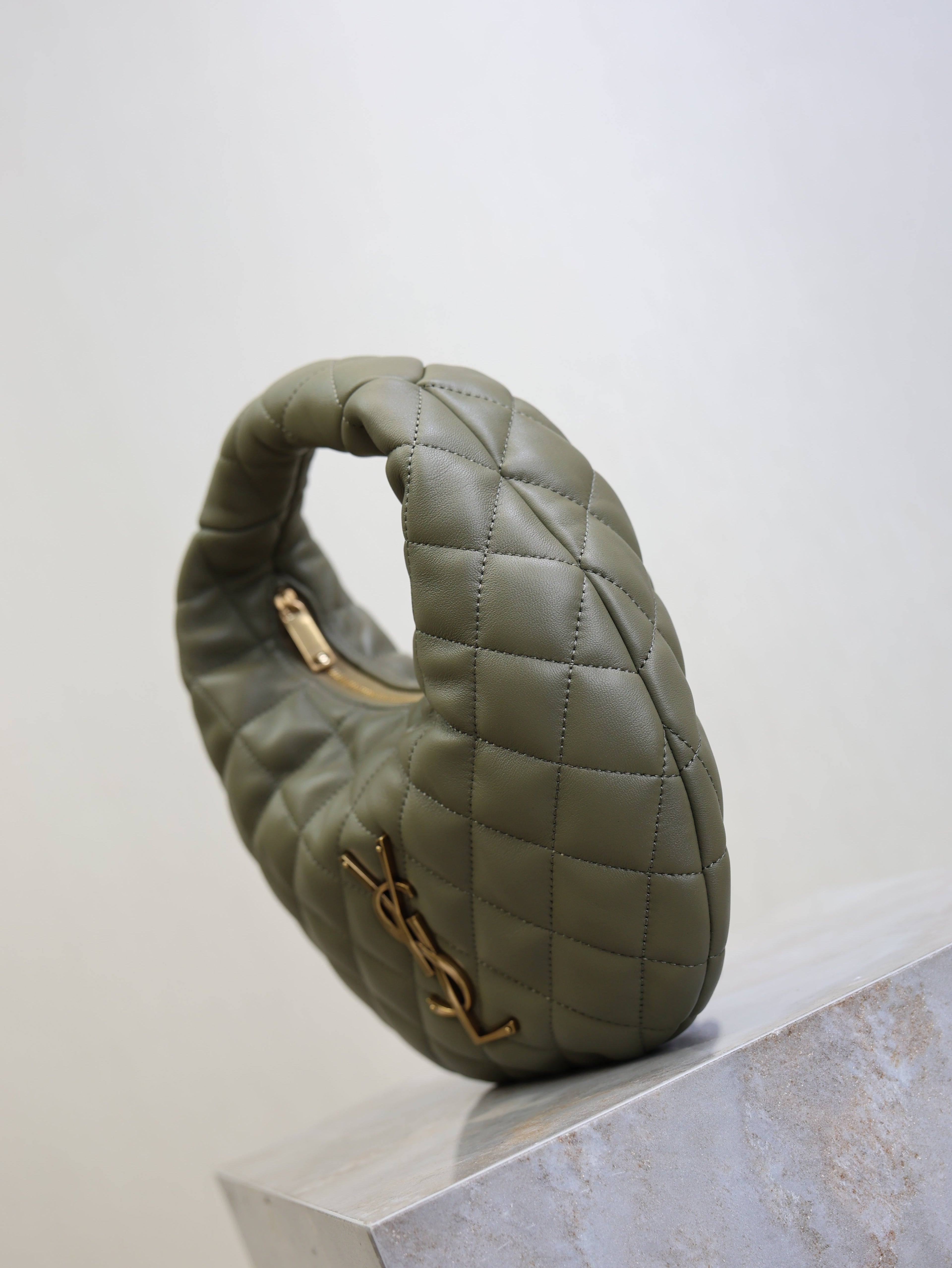 YSL 25S ICARE BABY 17 IN DARK OLIVE QUILTED CALFSKIN GOLD HARDWARE
