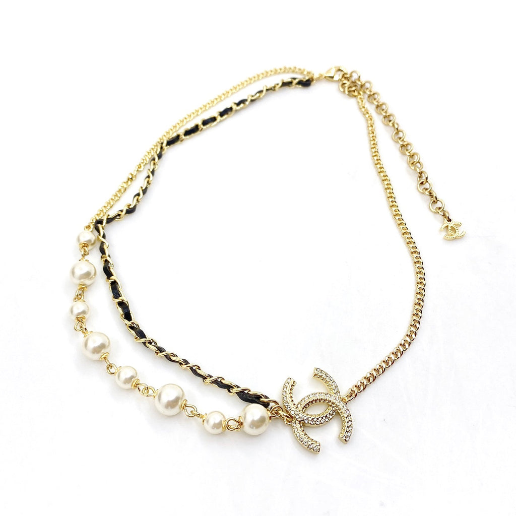 18K  Chanel Pearls & Leather Necklace