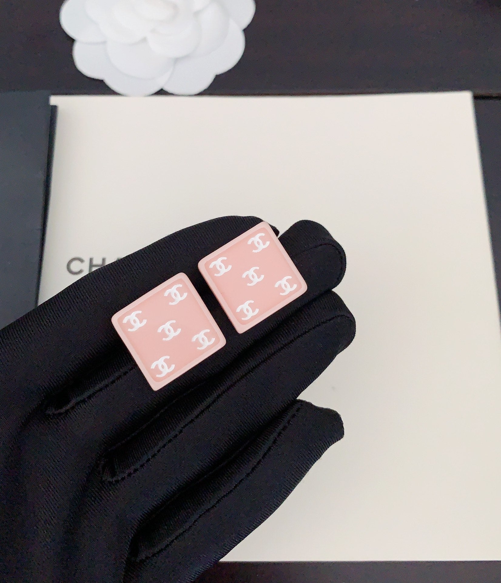 18K  Chanel Pink Resin Earrings